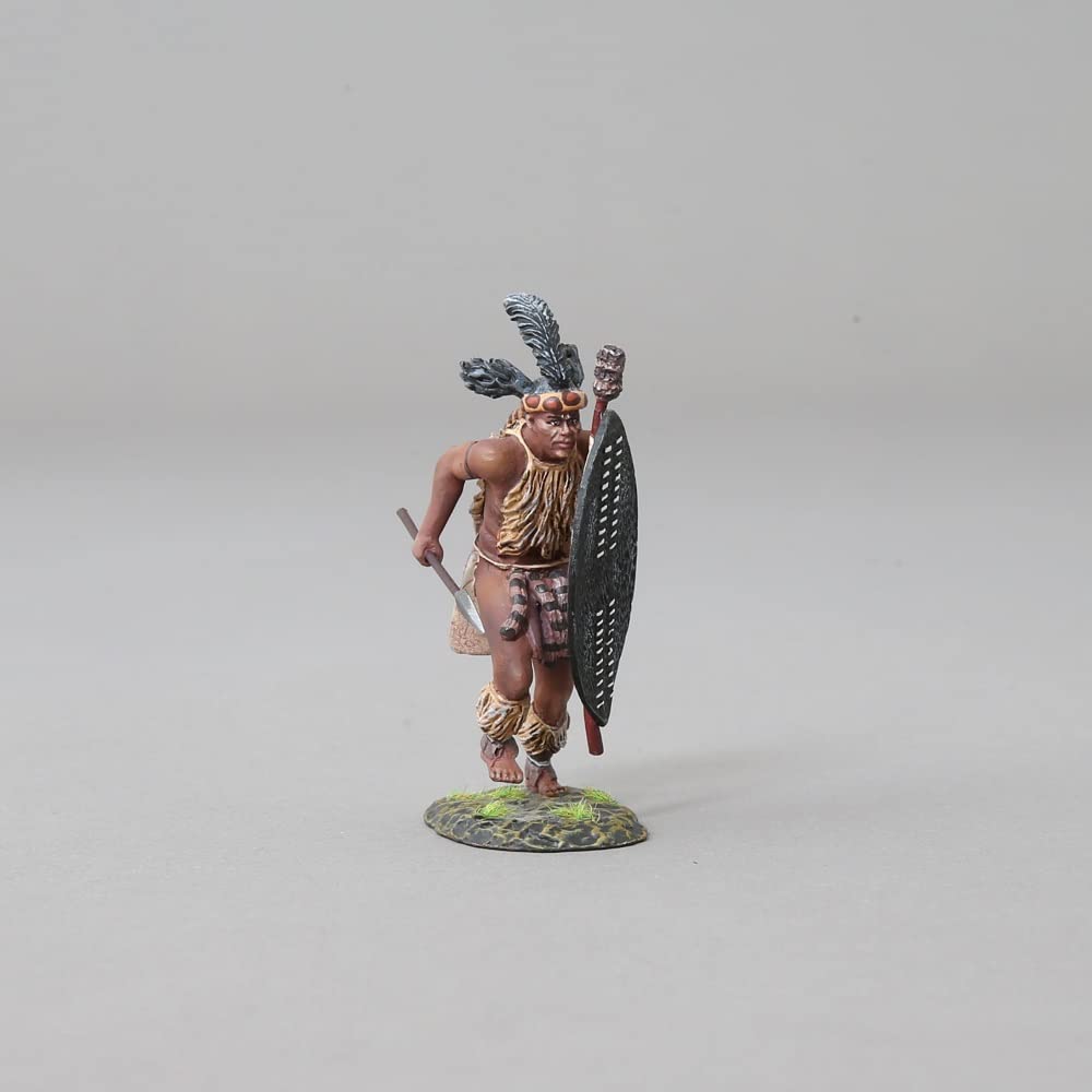Anglo Zulu War SFA041A 1:30 Scale Metal Zulu Warrior Charging with Assegai - Historical Military Collectible for Display & Diorama Scenes