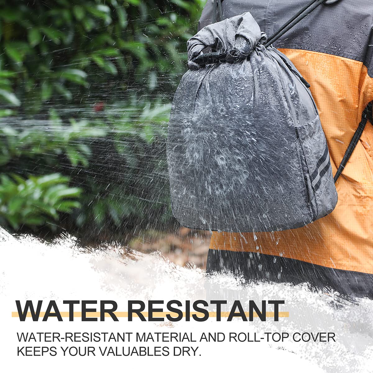 Waterproof Drawstring Backpack - 30L Expandable Anti-Theft Gym Bag with Secure Zipper Pockets - Lightweight Sports Sack for Men, Women & Kids - Perfect for Workout, Beach, School, Hiking & Travel Accessories (Gray)