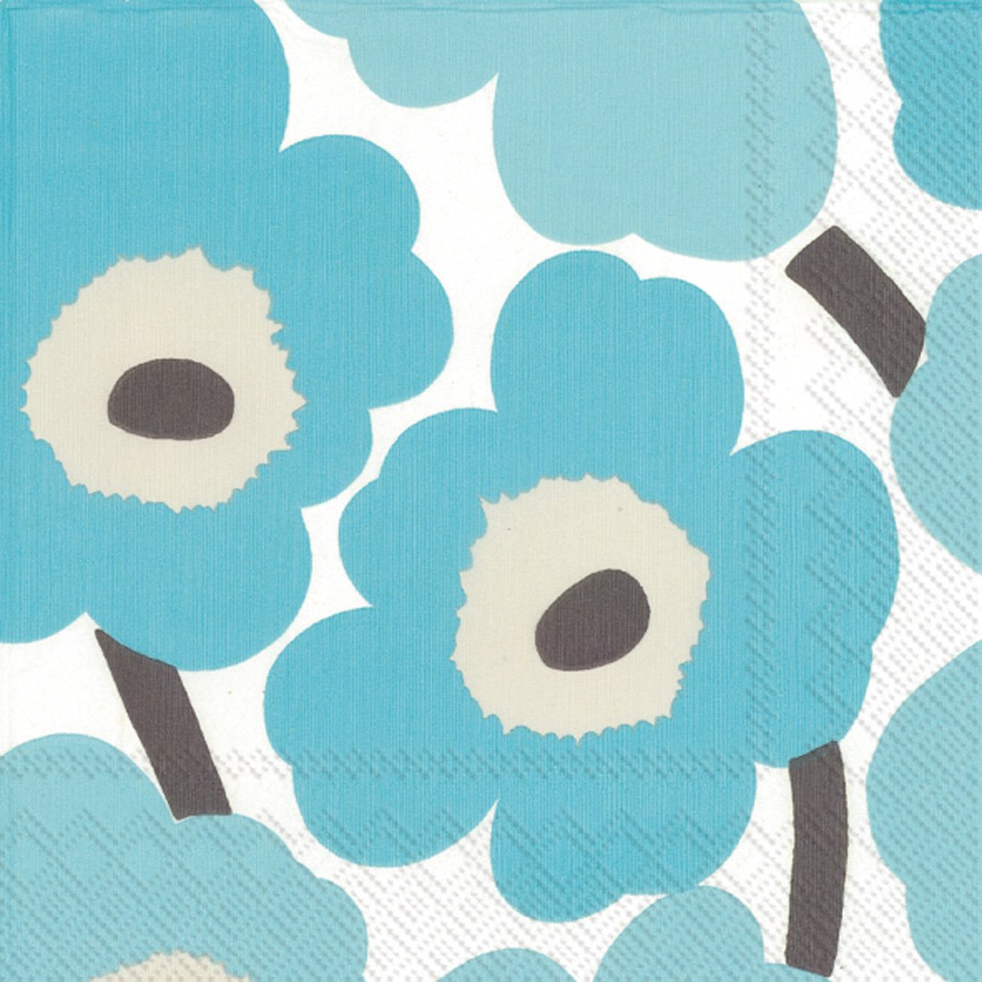 Premium Marimekko Unikko Turquoise Disposable 3-Ply Paper Napkins - 6.5