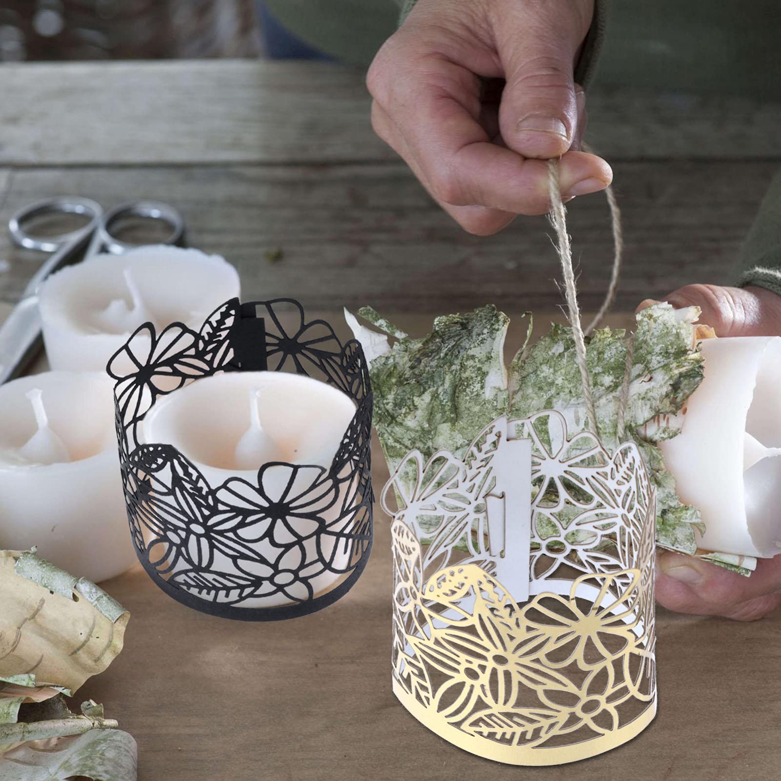 50Pcs Golden LED Tealight Candle Shades - Hollow Cylindrical Paper Votive Wrappers for Wedding Centerpieces, Party & Home Decor - Elegant Candle Holders for Romantic Ambiance