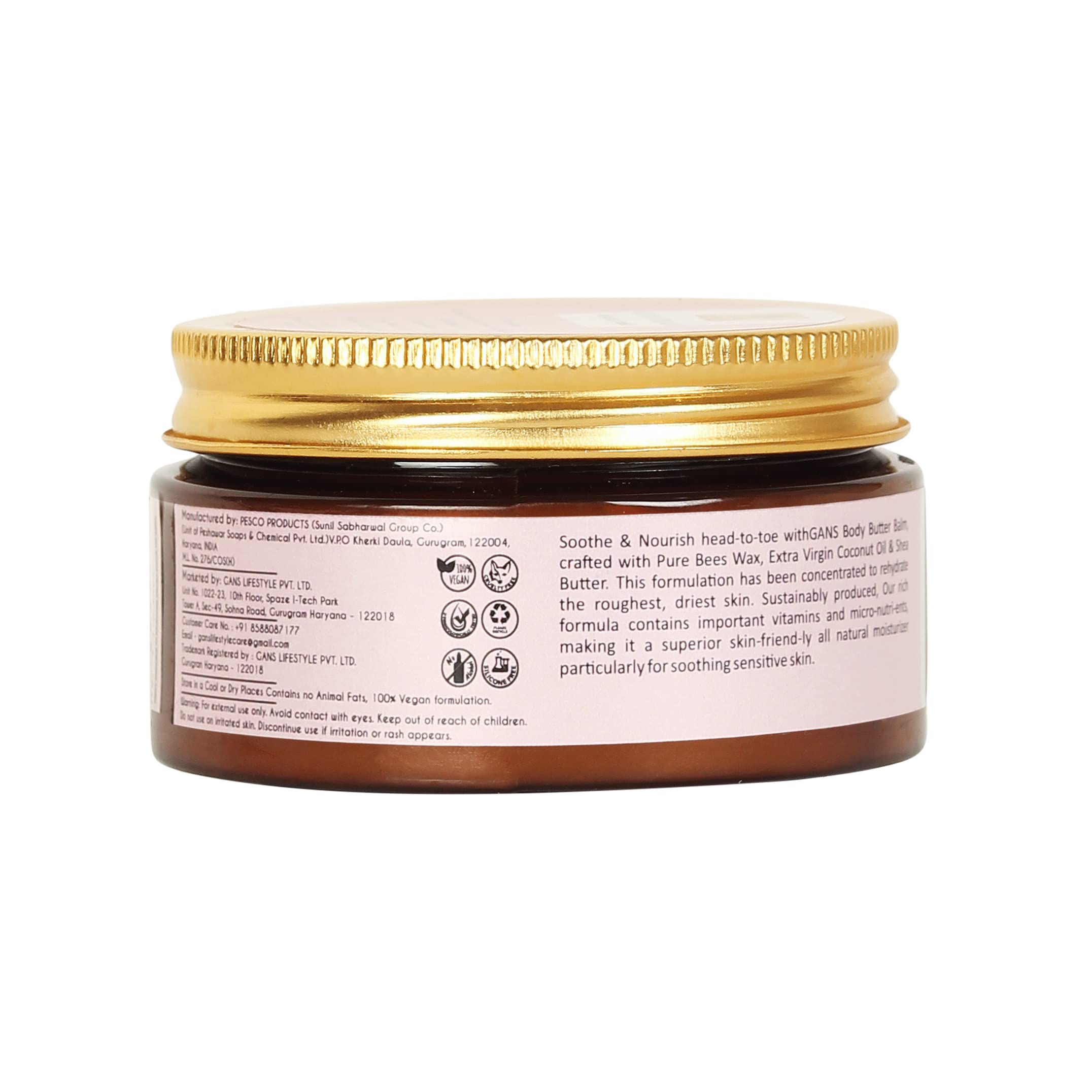 Gans Body Butter Balm - Advanced Formula 100gm | 48-Hour Deep Moisturizing Cream with Organic Beeswax, Coconut Oil, Jojoba Oil, Shea & Cocoa Butter | Stretch Mark Cream for Men & Women | Perfect for Dry Skin Care, Post-Pregnancy & Tattoo Aftercare