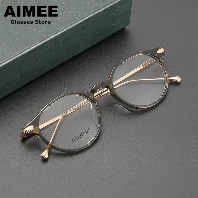 Aimee Women's Full Rim Round Acetate Titanium Eyeglasses Frame 19011 - Lightweight & Durable Glasses for Work, Reading, and Everyday Fashion