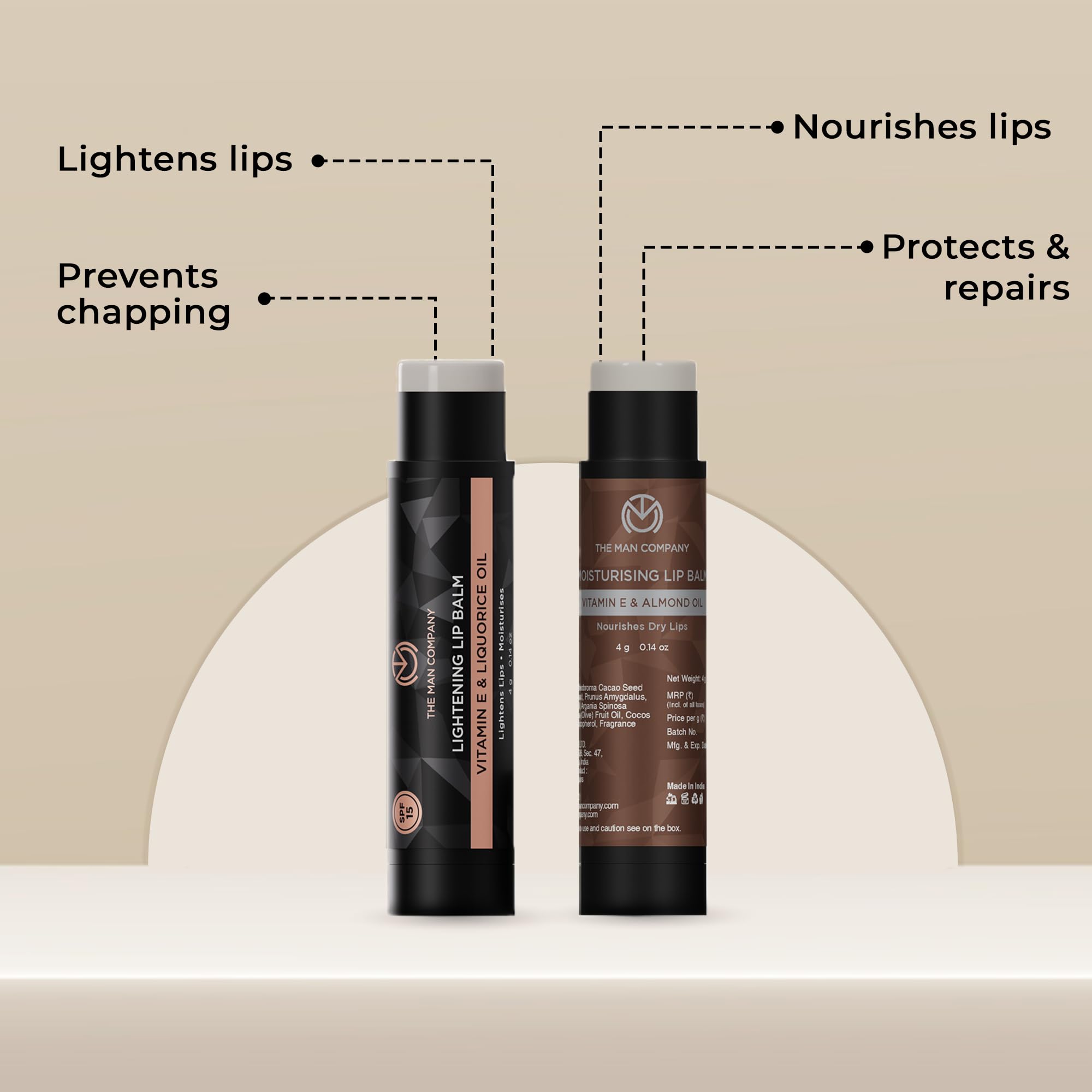 The Man Company Vitamin E Lip Balm Combo - Hydrating & Lightening Lip Care for Dry, Chapped & Dark Lips - Infused with Coconut & Olive Oil - Pack of 1 - Perfect for Daily Lip Care & Nighttime Repair