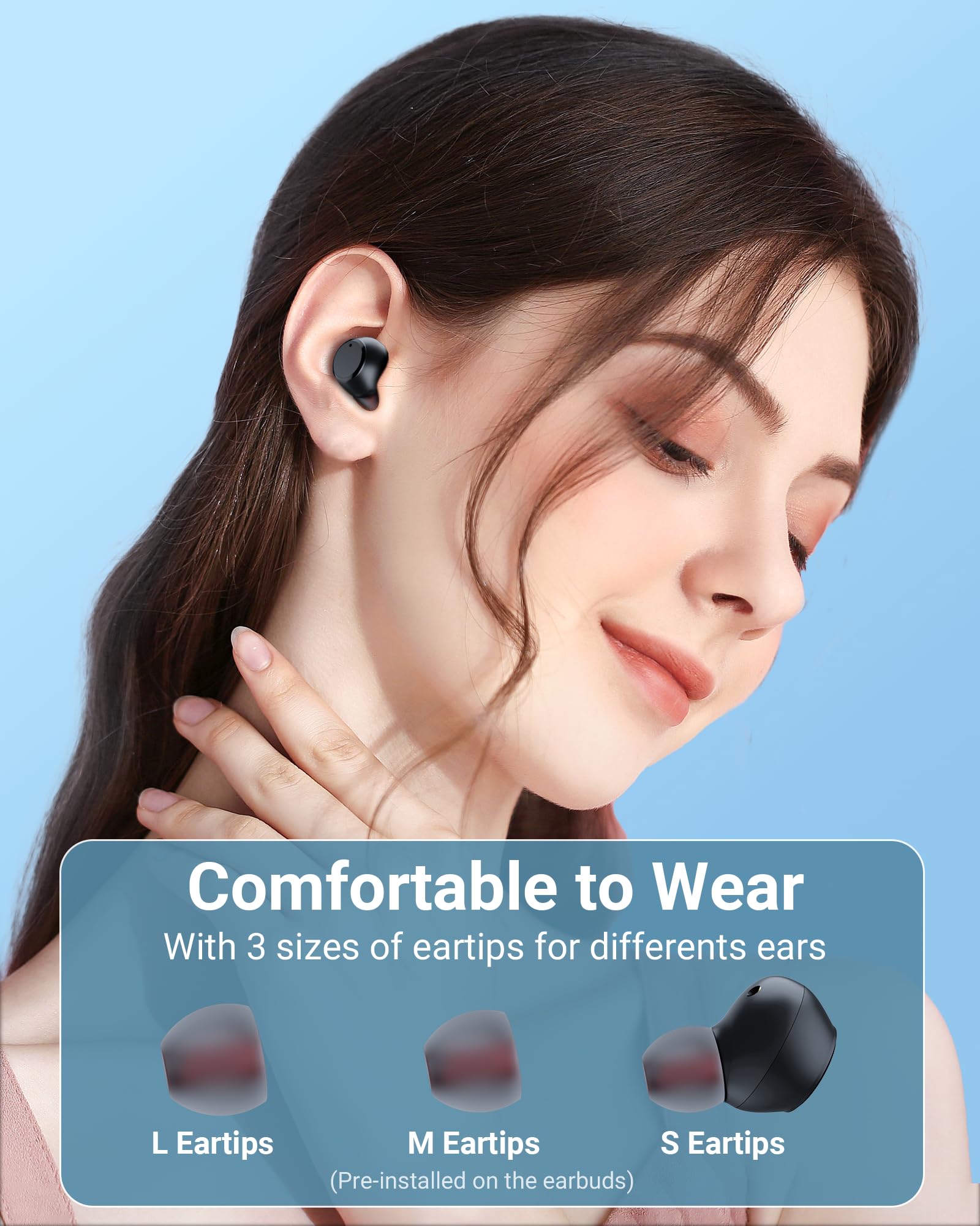 Wireless Bluetooth Earbuds with Mic, IPX7 Waterproof, 5.3 Mini Invisible Design, LED Display Charging Case - Stereo Sound Sports Earphones for Gym, Running, Workout | Perfect for Phone Calls & Outdoor Activities (Black)