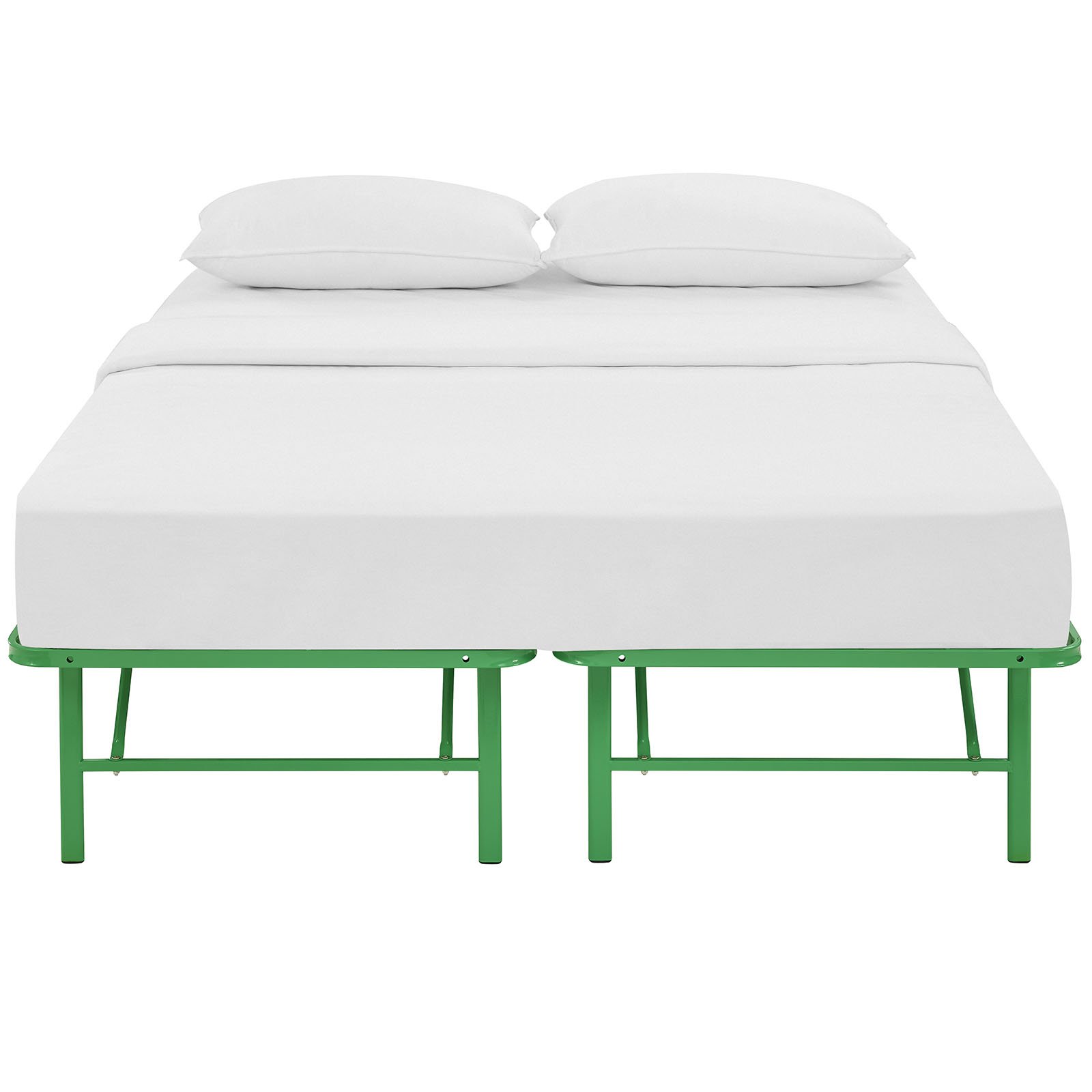 Modway Horizon Folding Metal Mattress Bed Frame - Queen Size, Green - Sturdy Box Spring Replacement for Bedrooms, Guest Rooms & Dorm Rooms