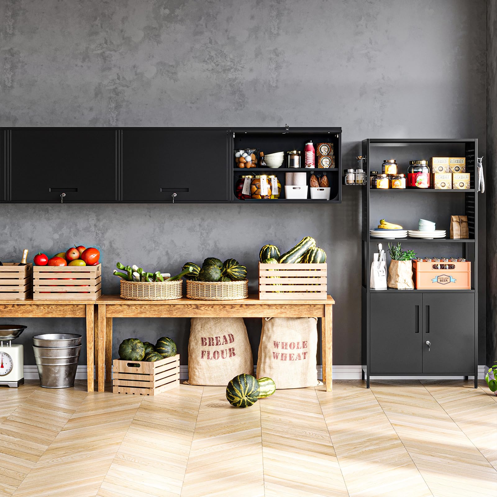 MIIIKO Wall Mounted Metal Cabinet with Locking Door and Adjustable Shelf - Garage Tool Storage, Home Office Organizer, Kitchen & Pantry Cabinet - Perfect for Organizing Tools, Supplies & Kitchen Essentials