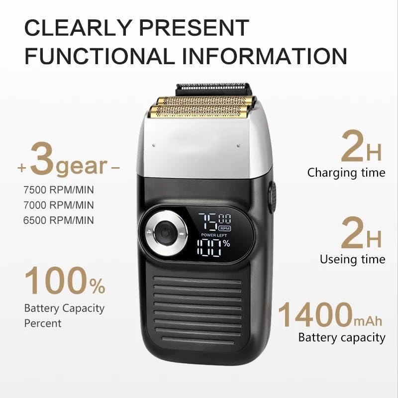 Best Rechargeable Cordless Electric Razor for Men - LCD Display Double Blade Shaver with Facial Hair Trimmer & Travel Scissors | Perfect for Home Use, Travel Grooming & Quick Touch-Ups