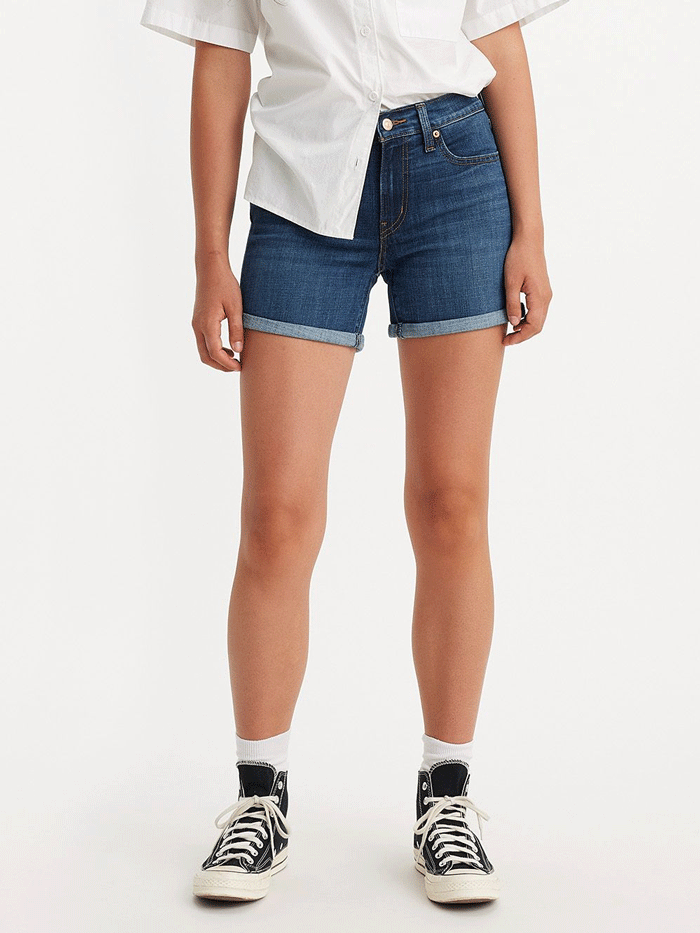 Levi's Women's Mid Length Denim Shorts - 299650122 - Dark Wash Denim Shorts for Women - Perfect for Summer Outfits, Casual Wear & Beach Vacations