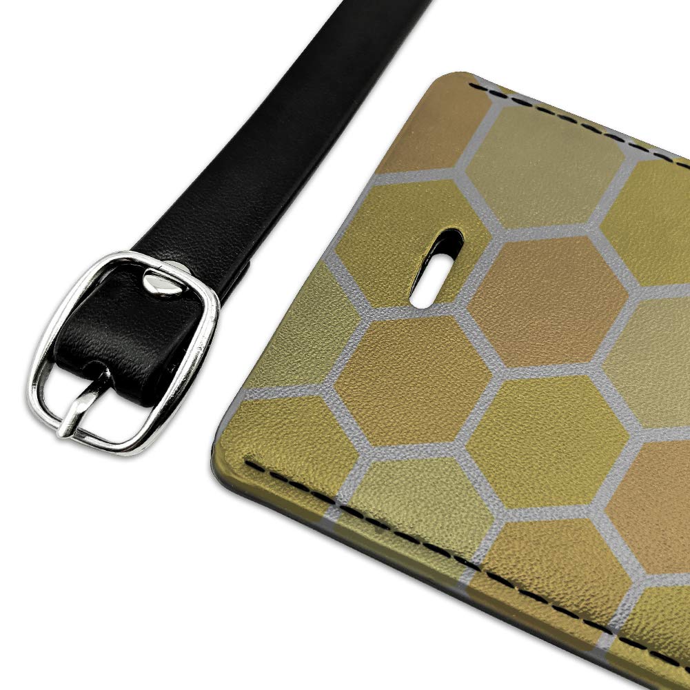Yellow Honeycomb Pattern Leather Luggage Tag - Rectangle Suitcase ID Card Holder for Carry-On Bags - Perfect for Travel, Business Trips & Vacation Identification