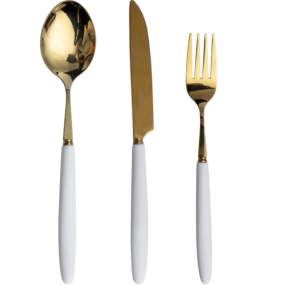 24-Piece Stainless Steel Flatware Set with Ceramic Handle - Black & White Silverware for 8 People - Dishwasher Safe Knife Fork Spoon Set for Dining, Kitchen & Home Use