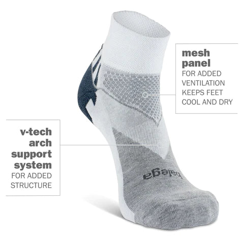 Balega Enduro Quarter V Tech Running Socks - White - Cushioned & Breathable for Marathon, Trail & Long Distance Running