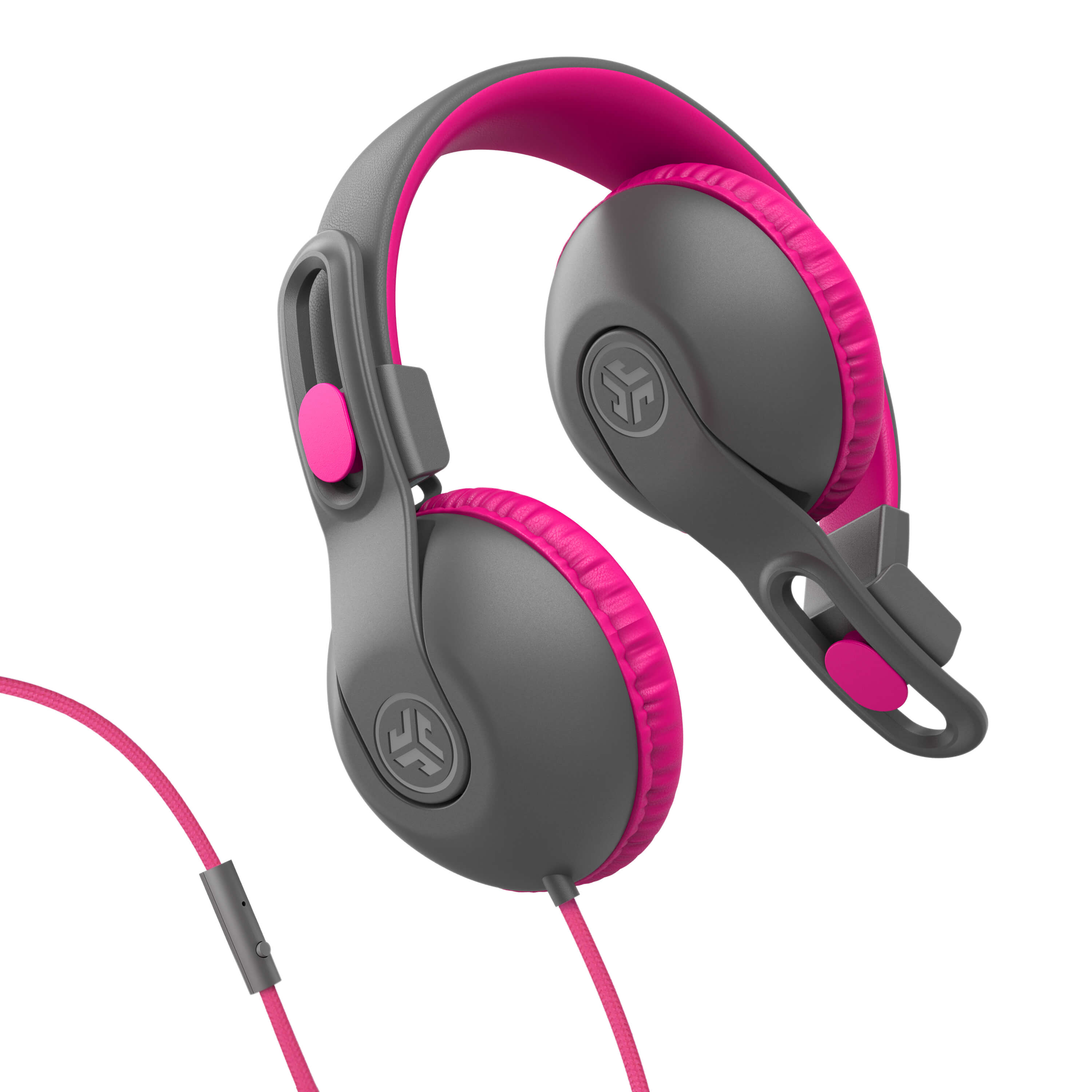 JBuddies Studio 2 On-Ear Wired Headphones for Kids - Pink & Gray - Lightweight Comfort for School, Travel & Learning