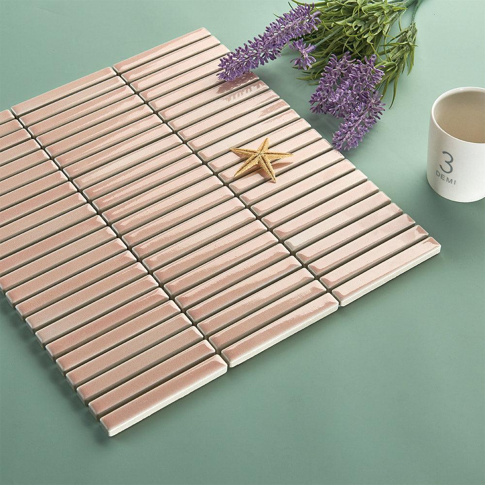 Nara Pink Kit Kat Gloss Mosaic Tile - Premium Ceramic Wall & Floor Tiles for Kitchen Backsplash, Bathroom & Shower Decor - Waterproof & Easy to Clean