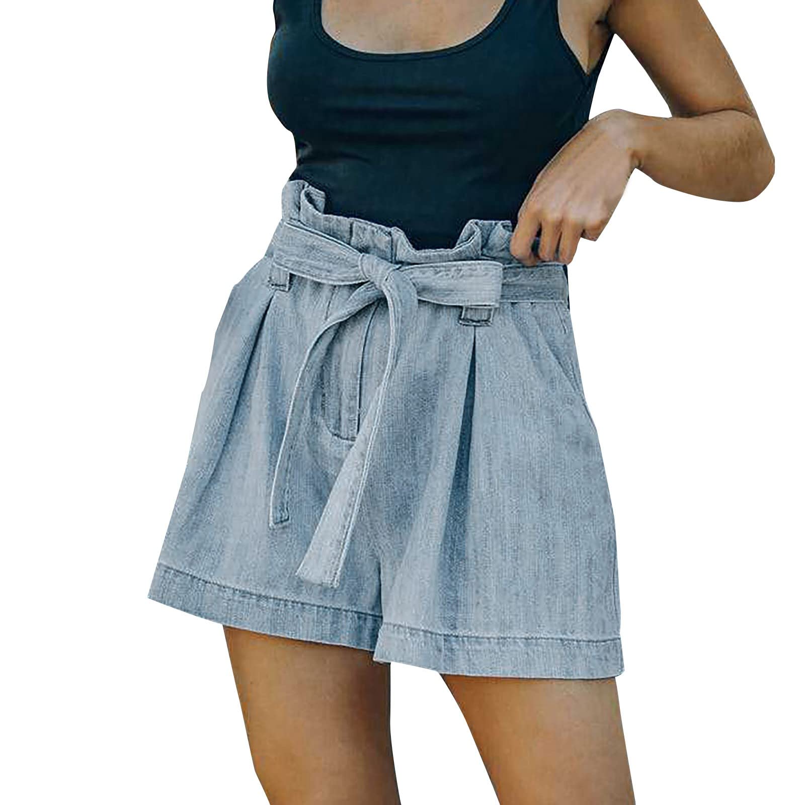 Women's Stretchy Distressed Denim Shorts with Pockets - High Waist Retro Biker Jean Shorts for Casual Everyday Wear | Perfect for Summer Outfits, Beach Vacations & Music Festivals