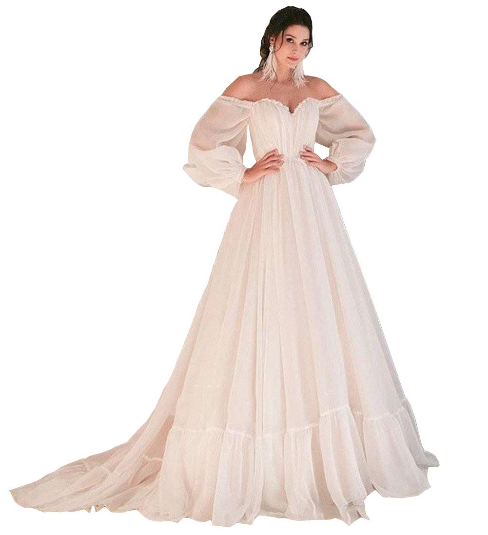 Elegant Off Shoulder Long Sleeve Tulle Evening Dress for Women - Formal Gowns for Prom, Wedding & Special Occasions
