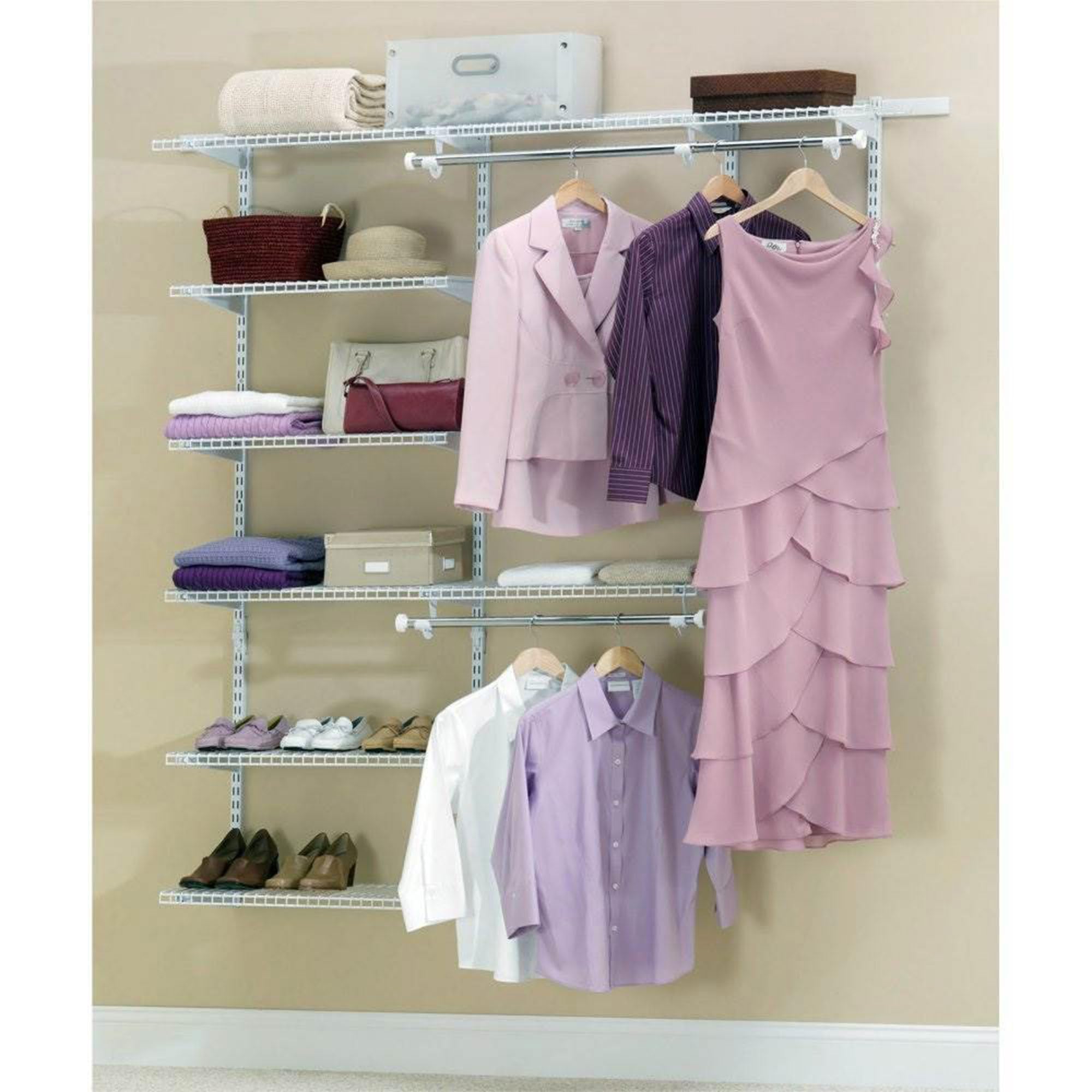 Rubbermaid Configurations Deluxe Custom Closet Kit - 3-6 Ft Adjustable Metal Wire Shelving System in White | Expandable Storage Organizer with Hardware Included | Perfect for Home Closet, Pantry, Laundry Room & Mudroom Organization