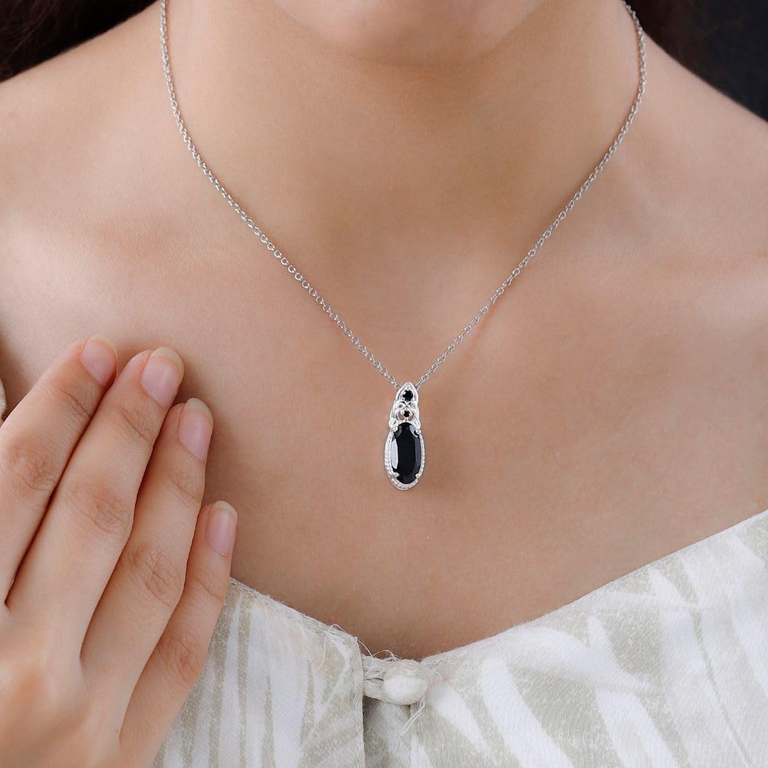Shop LC Platinum Plated 925 Sterling Silver Black Spinel Necklace for Women - 20 Inch Elegant Promise Birthday Gift for Her | Perfect for Anniversaries, Date Nights & Special Occasions