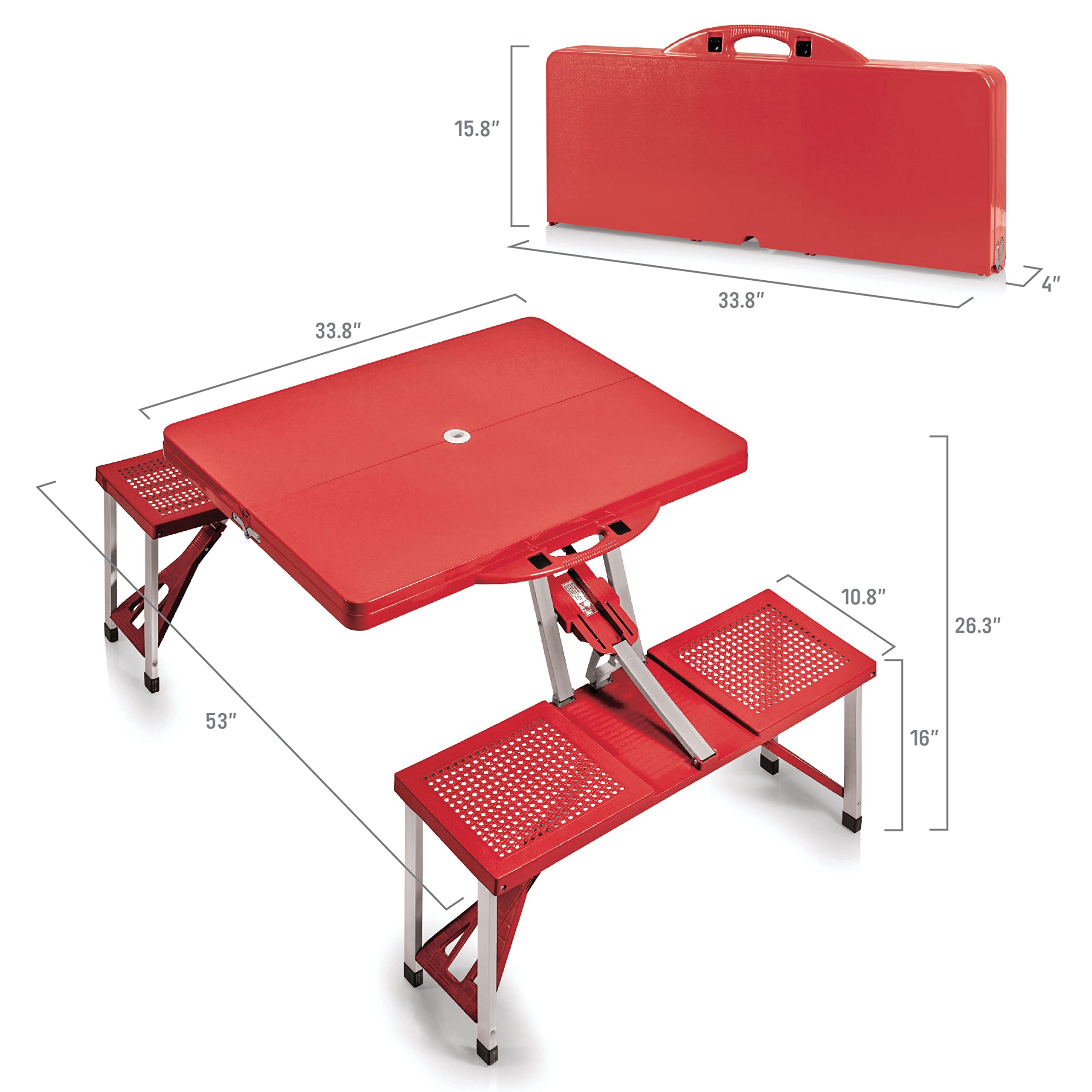 PICNIC TIME Portable Folding Picnic Table - Lightweight Camping Table with Umbrella Hole for Outdoor, Beach, Backyard & Tailgating Parties