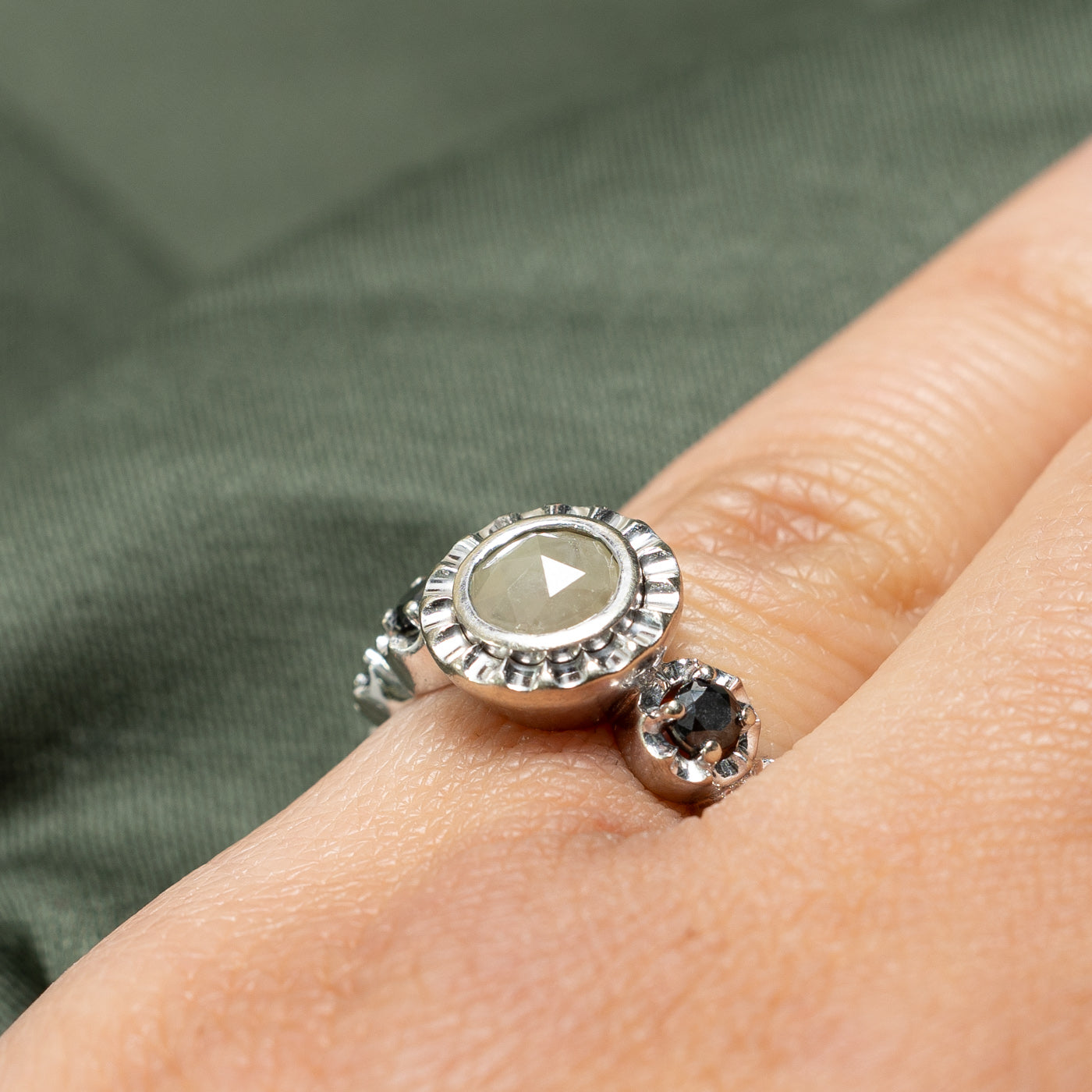 Exquisite Bezel Set Green & Black Diamond Engagement Ring | 0.82ctw | Size 4.75 | Perfect for Unique Proposals & Anniversary Gifts