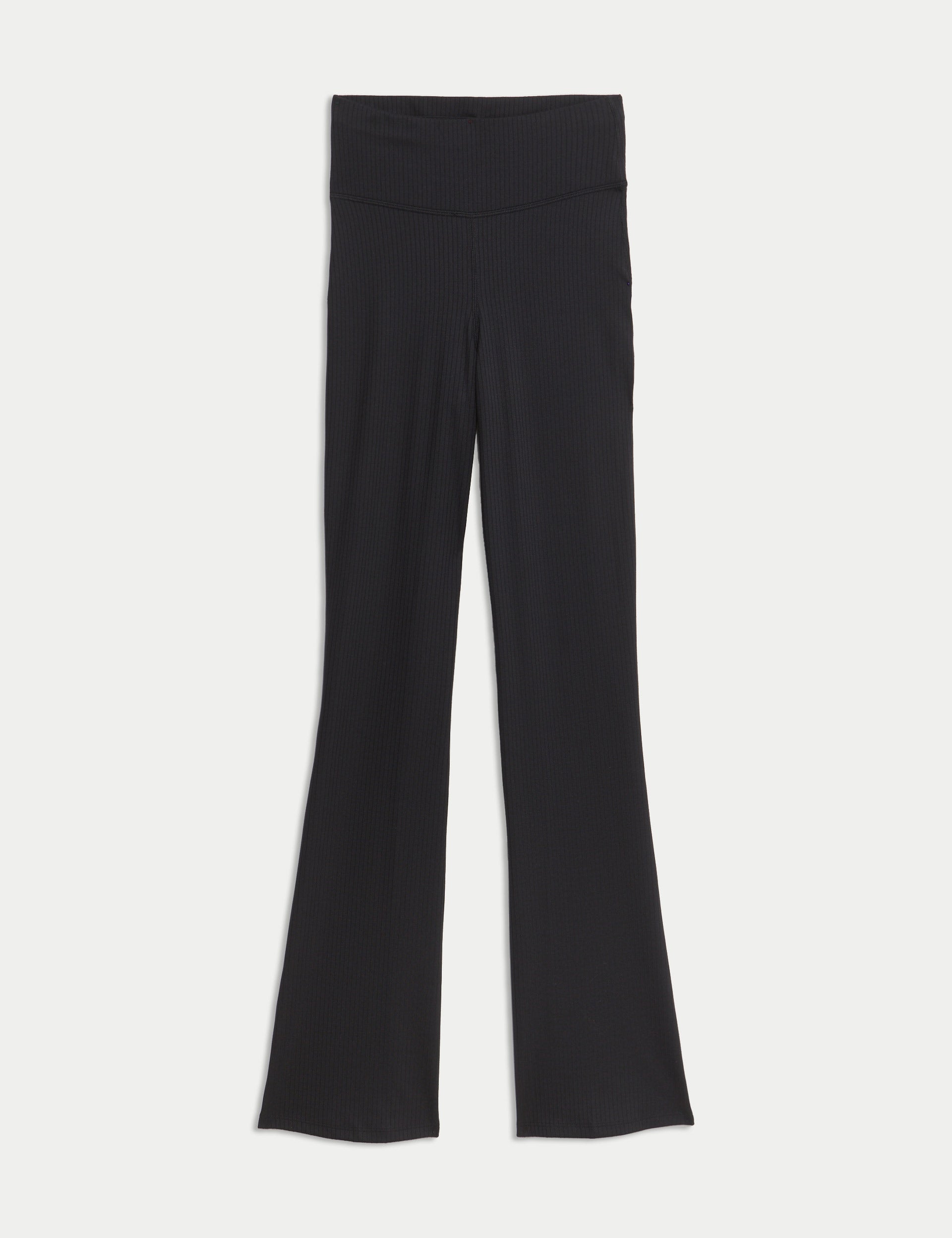 High Waisted Flared Yoga Pants for Women - Ribbed Stretchy Workout Leggings in Black | Perfect for Yoga, Gym & Lounge Wear