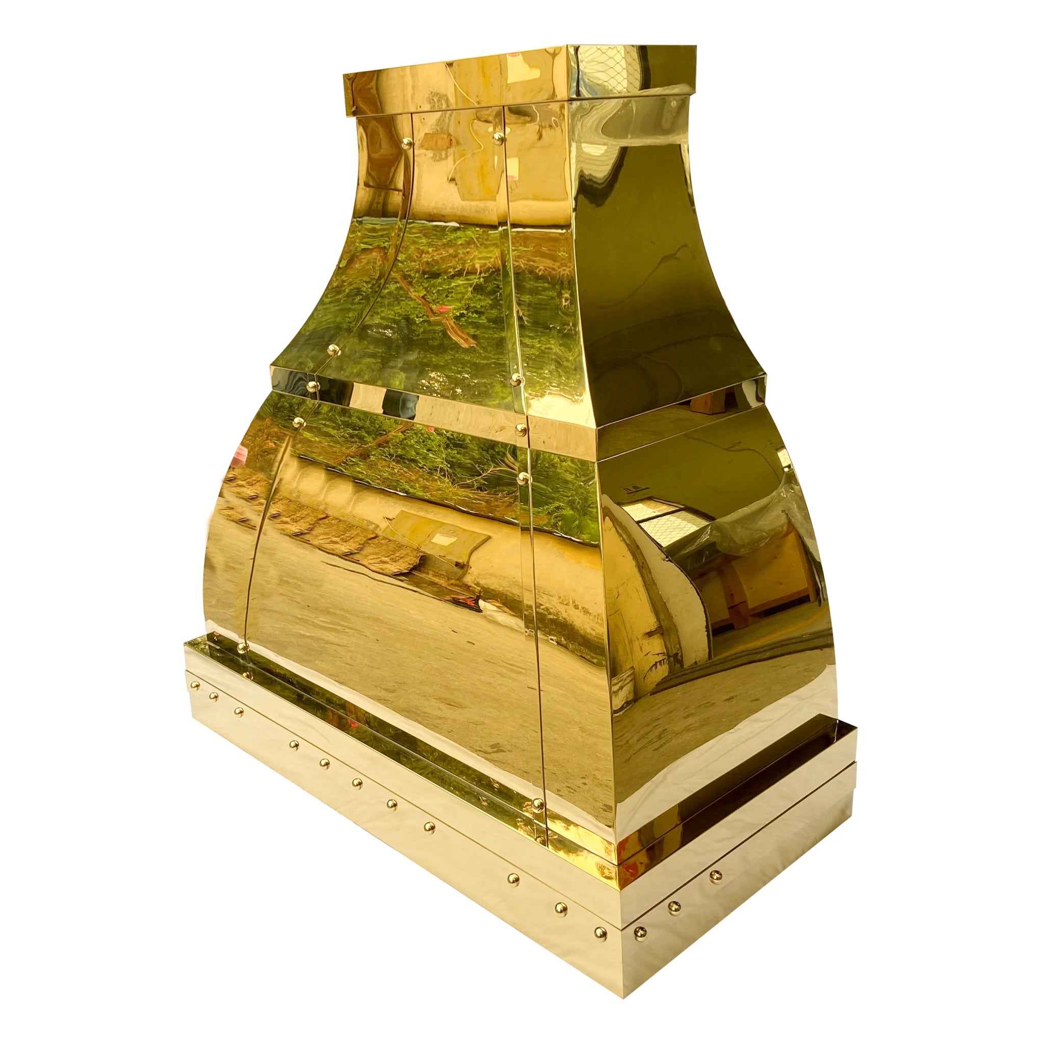 SINDA SRH1 2C 2TR PB Handcrafted Polished Brass Stainless Steel Range Hood - Premium Kitchen Ventilation for Modern Homes