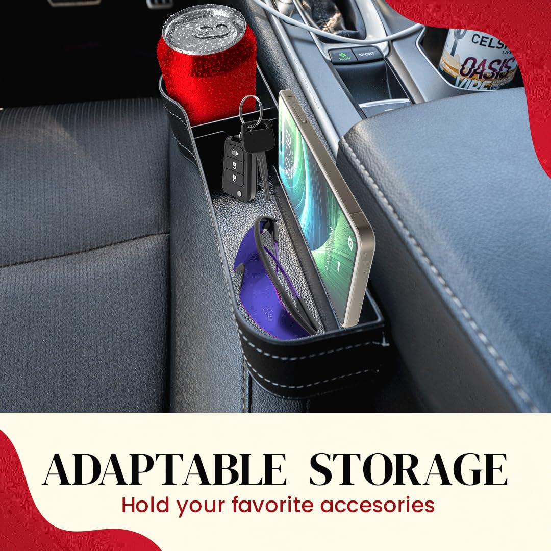 Premium Car Seat Gap Filler Organizer 2 Pack - Universal Fit Cup Holder & Storage Tray for Front Seat Console | Perfect for Phones, Keys & Small Items | Ideal for Sedans, SUVs & Trucks