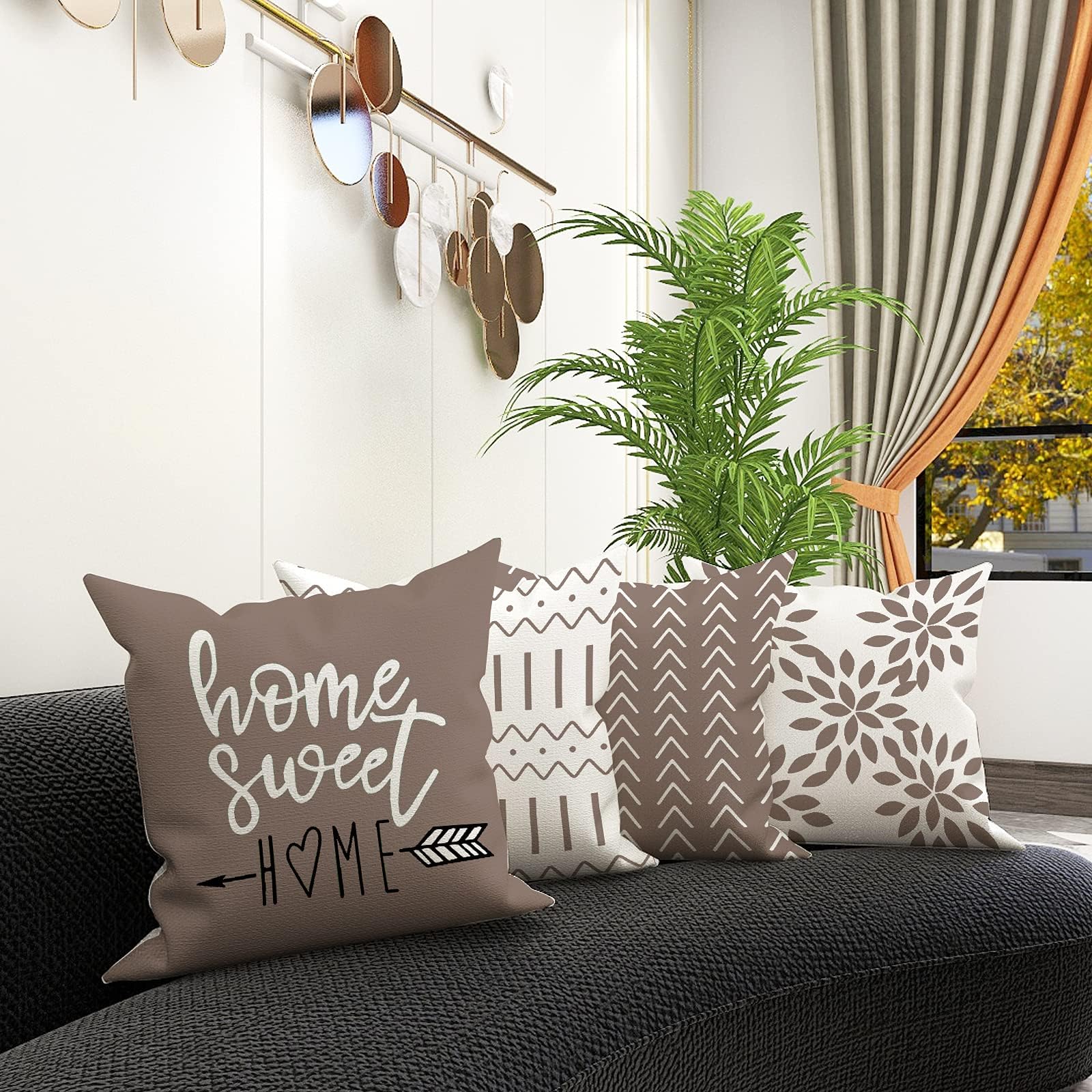 YCOLL 20x20 Inch Pillow Covers Set of 4 - Modern Linen Fabric Sofa Throw Pillow Cases for Couch, Bed, Car - Decorative Outdoor Home Decor - Khaki - Perfect for Living Room, Patio & Travel Accessories