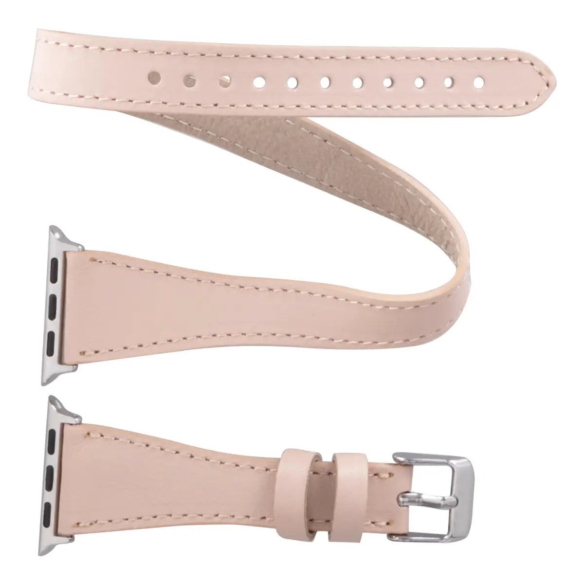 Slim Nude Leather Double Tour Strap for Apple Watch - Stylish & Comfortable Replacement Band for Workouts, Office & Everyday Wear