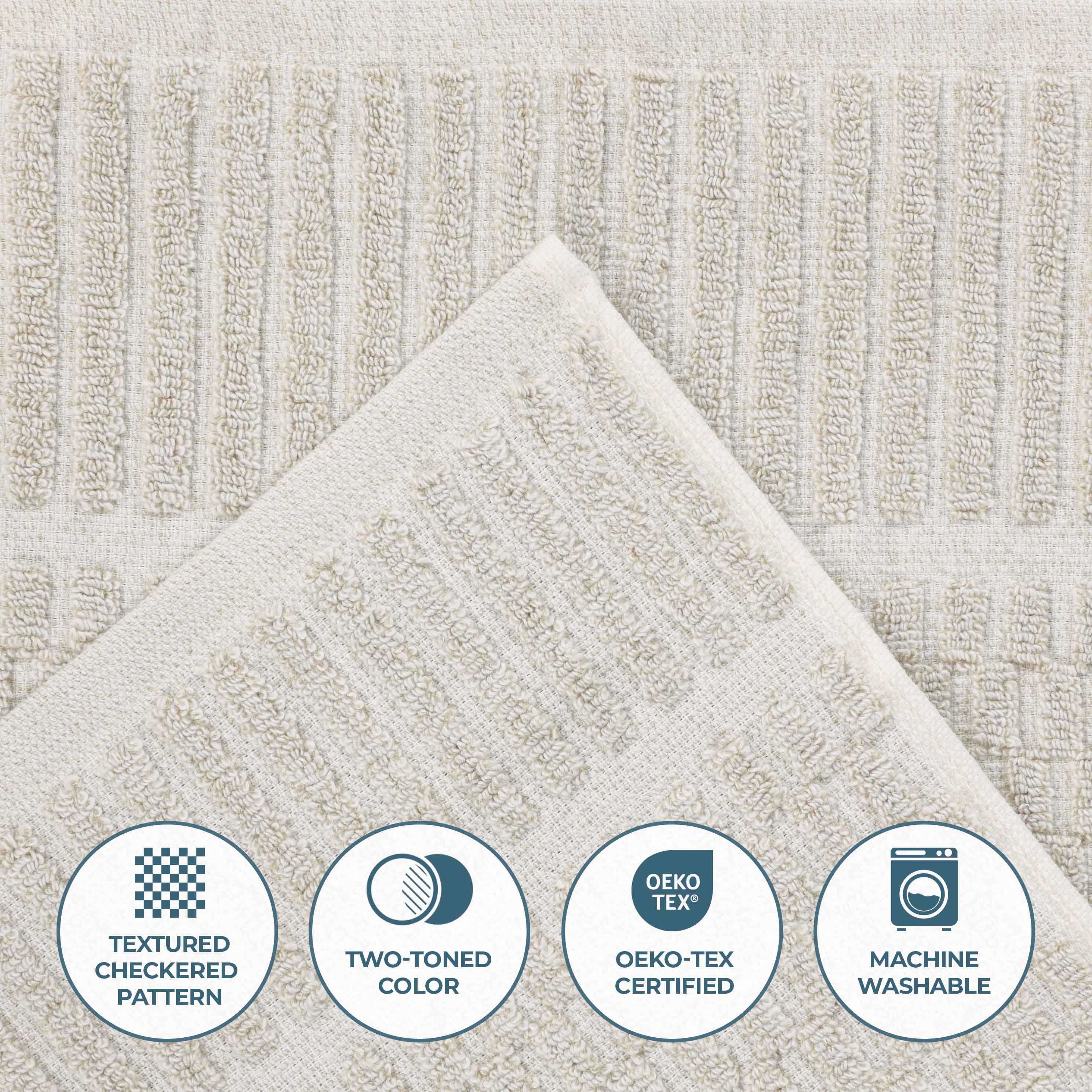 Premium Juno Cotton Blend Medium Weight Checkered Border Bath Towels - Ultra Absorbent & Soft, Set of 2 (Grey/White) | Luxury Bath Sheets for Spa, Hotel & Home Use