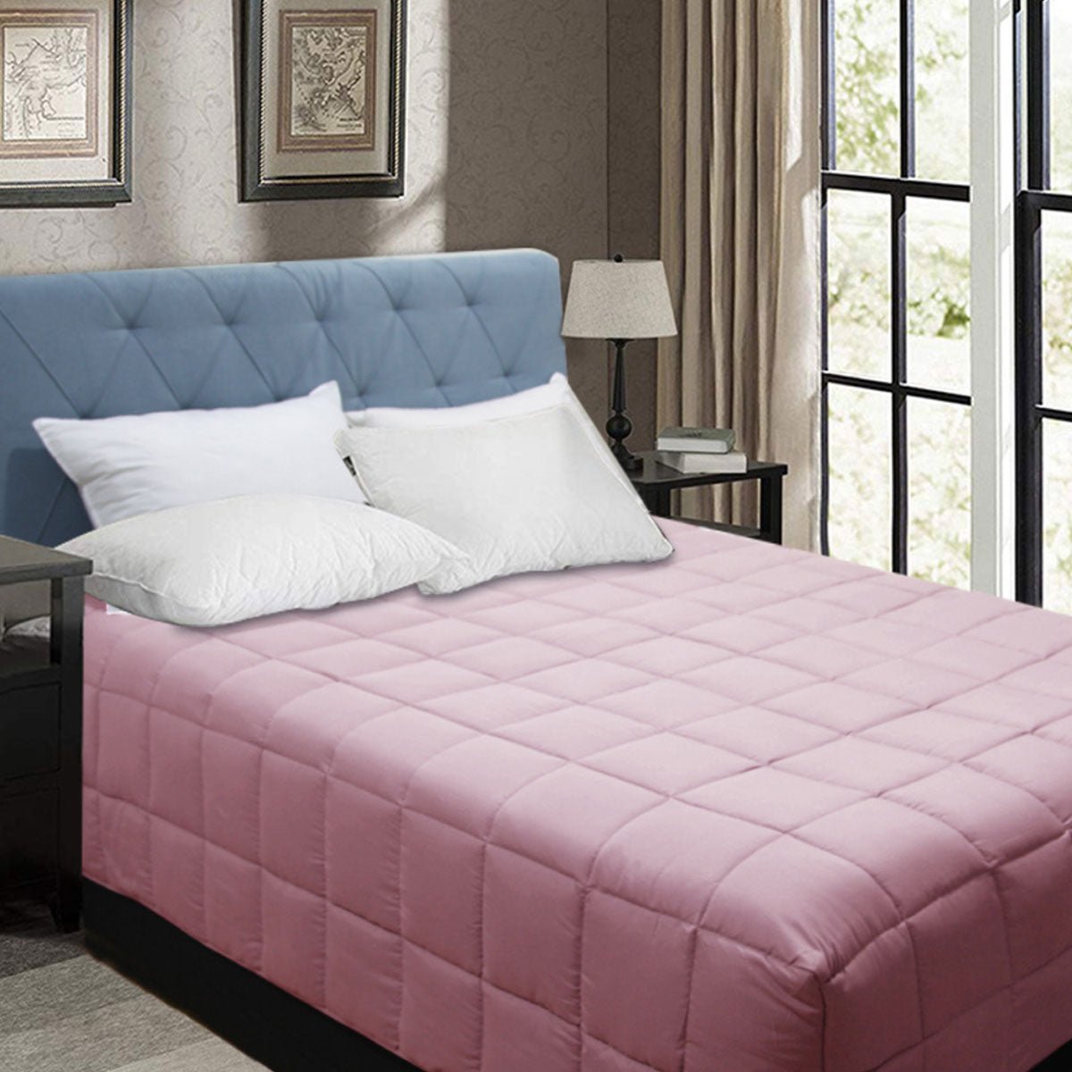 Soft Bamboo Blend Microfiber Box End Quilt in Dusty Pink - Queen Size Bedding Set | Perfect for Cozy Bedrooms, Guest Rooms & Dorm Decor