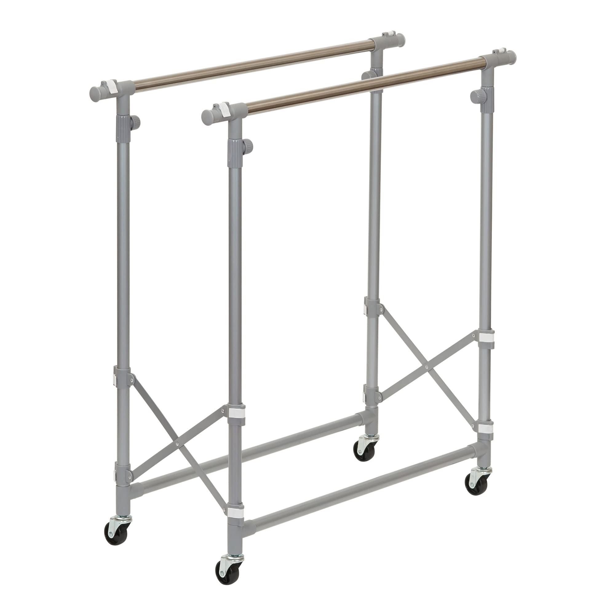 Premium Folding Double Garment Rack with Wheels - Heavy Duty Clothes Drying Rack for Laundry Room, Bedroom & Closet Organization | Space Saving Silver Garment Stand for Hanging Clothes, Towels & Coats (Ideal for Apartments, Dorms & Small Spaces)