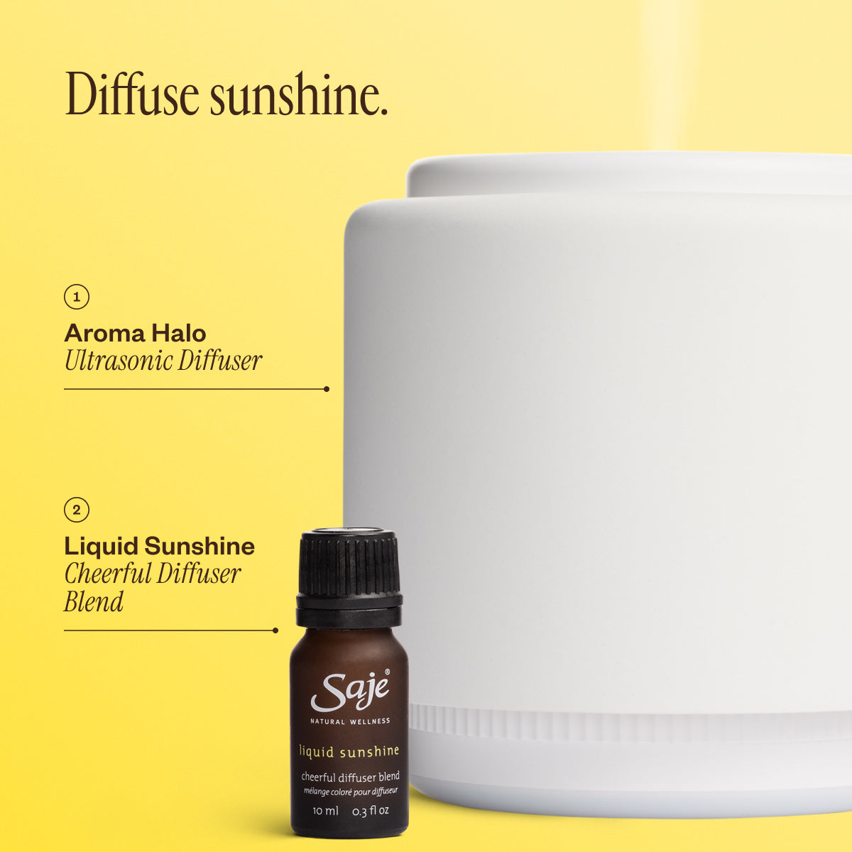 Aroma Halo & Liquid Sunshine Essential Oil Diffuser - Relaxing Aromatherapy for Home, Office, Yoga & Spa - Perfect for Stress Relief & Better Sleep
