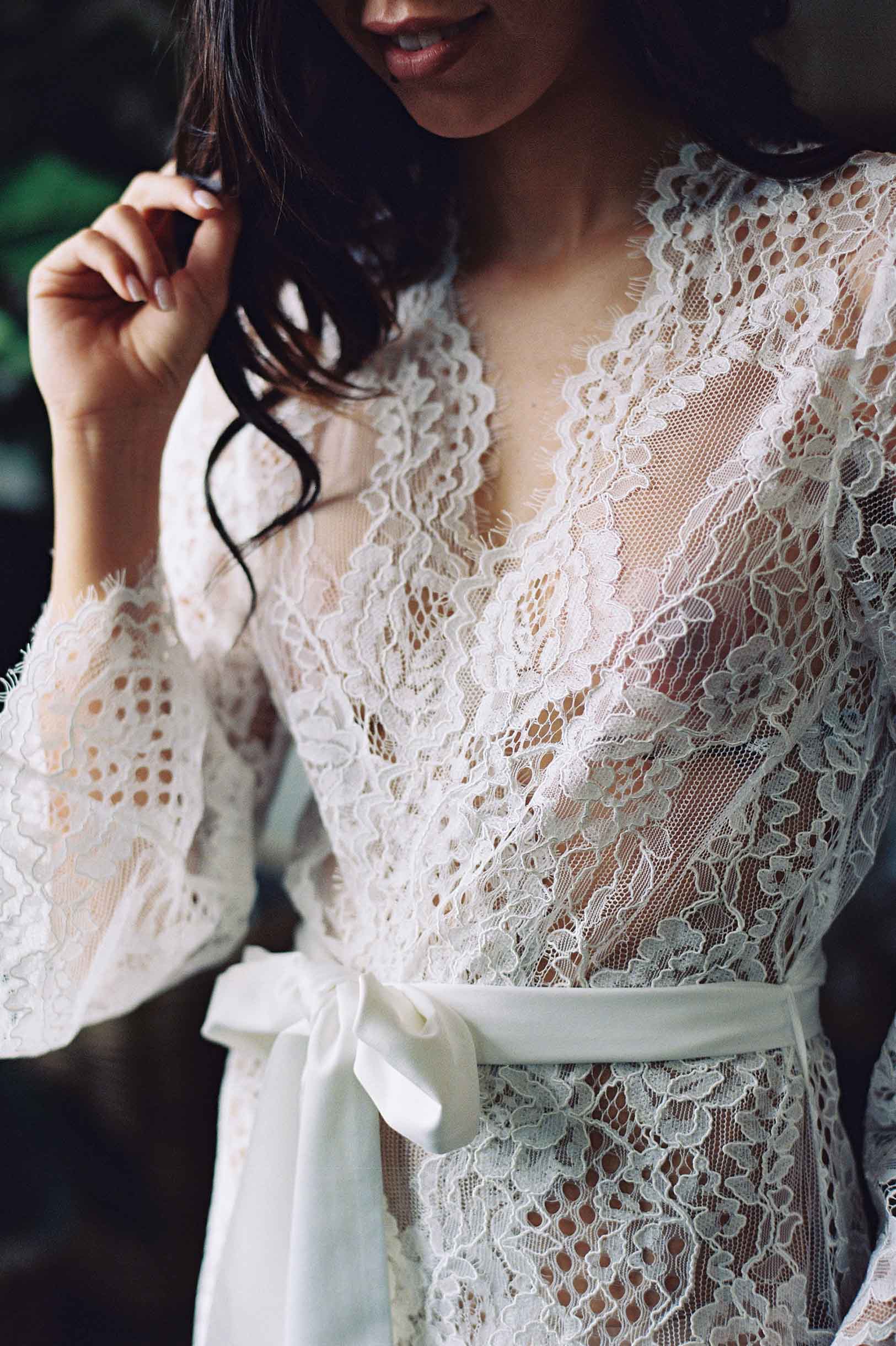 Leah Boho Lace Robe - Elegant Ivory & Black Kimono Cover Up for Women | Perfect for Beach Weddings, Bridal Party, and Relaxing at Home