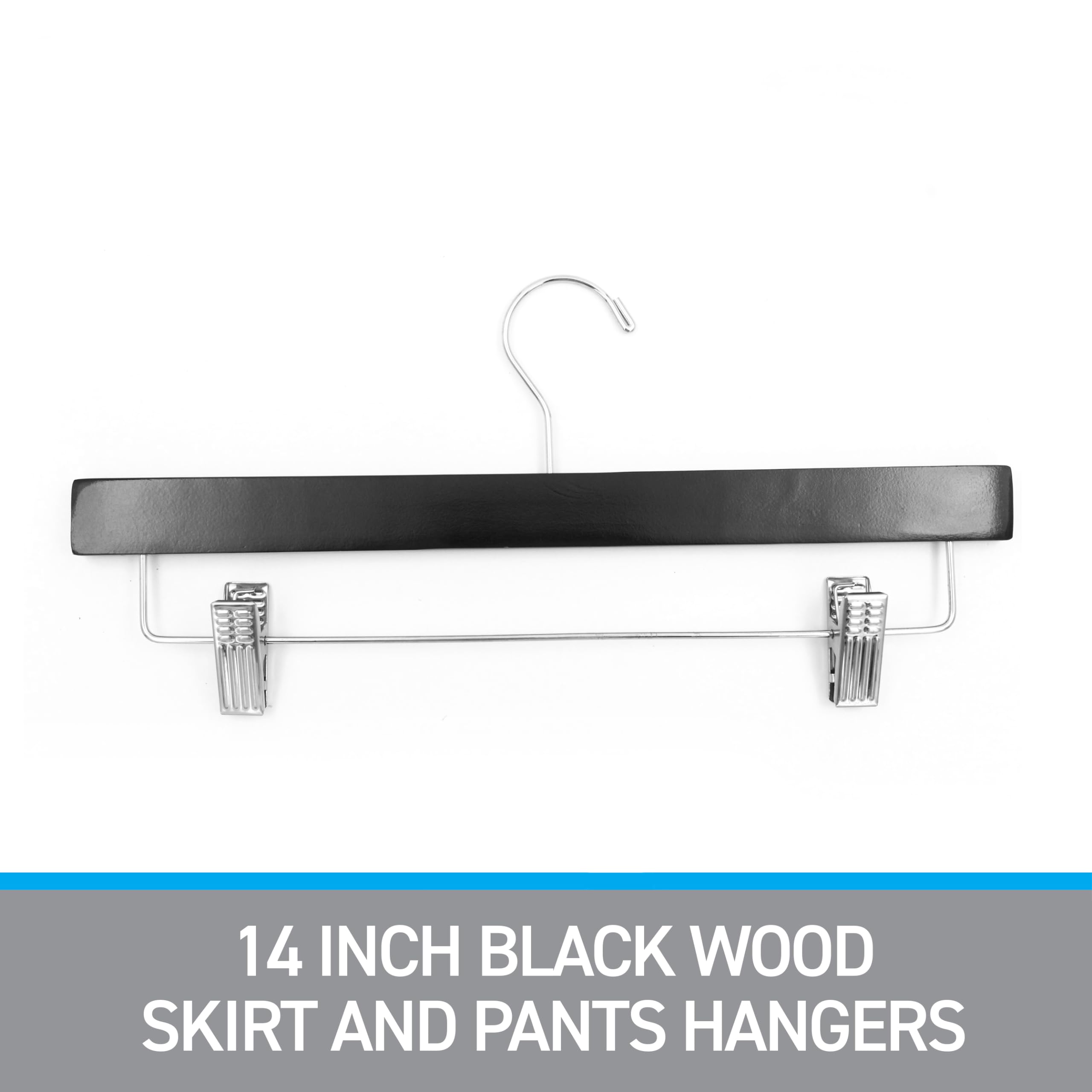 SSWBasics 14 Inch Black Wooden Skirt & Pants Hangers - Bulk Pack of 50 - Premium Closet Organizers for Dresses, Trousers & Uniforms - Space Saving Wardrobe Solution