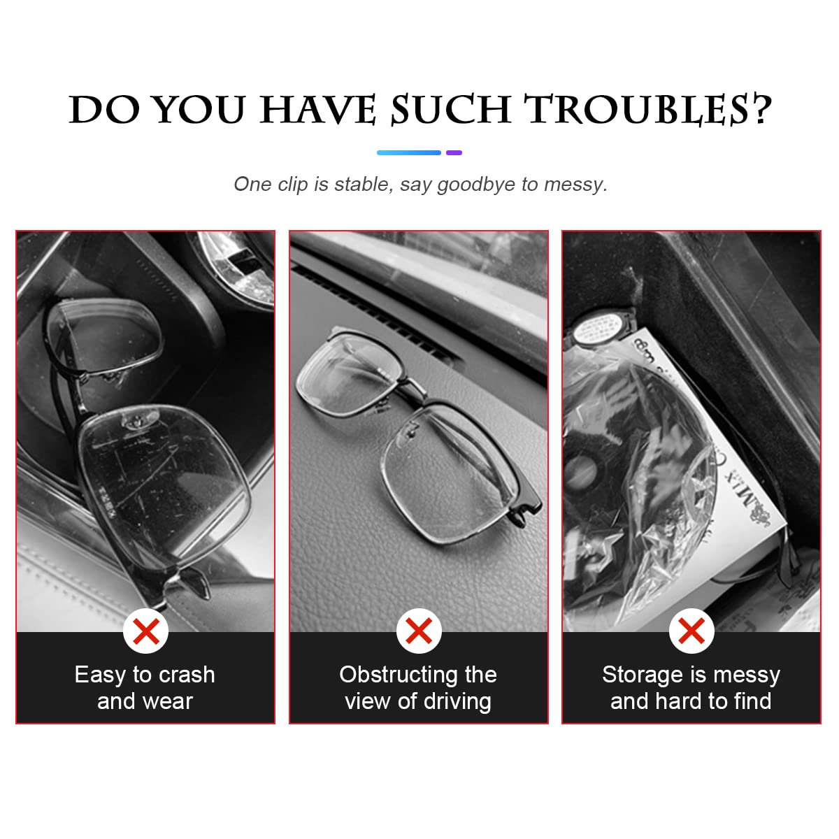 Fekey&JF Magnetic Leather Sunglass Holder for Car - Strong Magnet Eyeglasses Clip for Sun Visor - Convenient Sunglasses Mount for Glasses & Cards - Perfect Car Accessories (Black) - Ideal for Driving, Travel & Daily Organization
