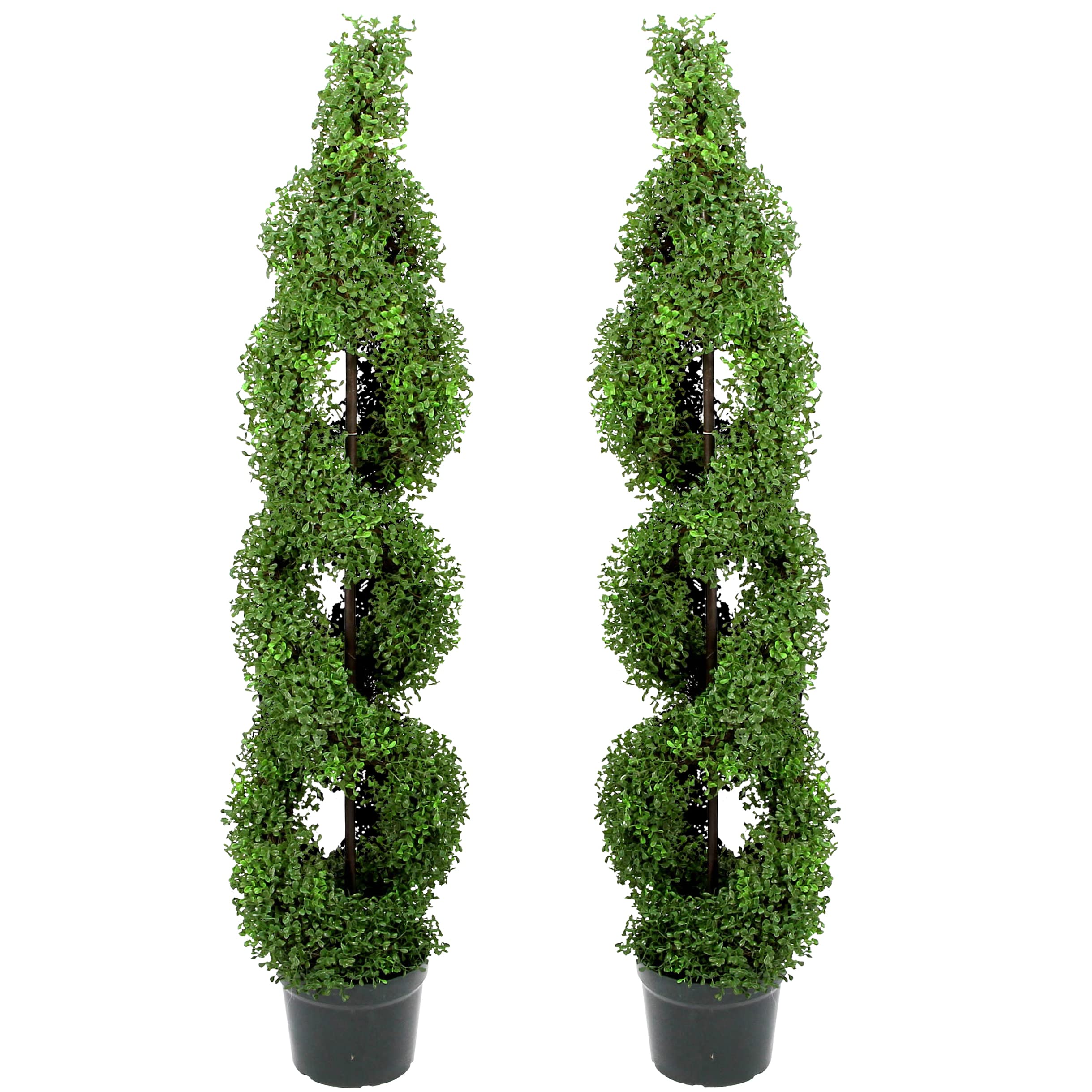 Admired By Nature 2-Pack 5' Artificial Boxwood Spiral Topiary Trees in Plastic Pots - Realistic Green Faux Plants for Indoor & Outdoor Decor, Home, Office, Garden, and Patio