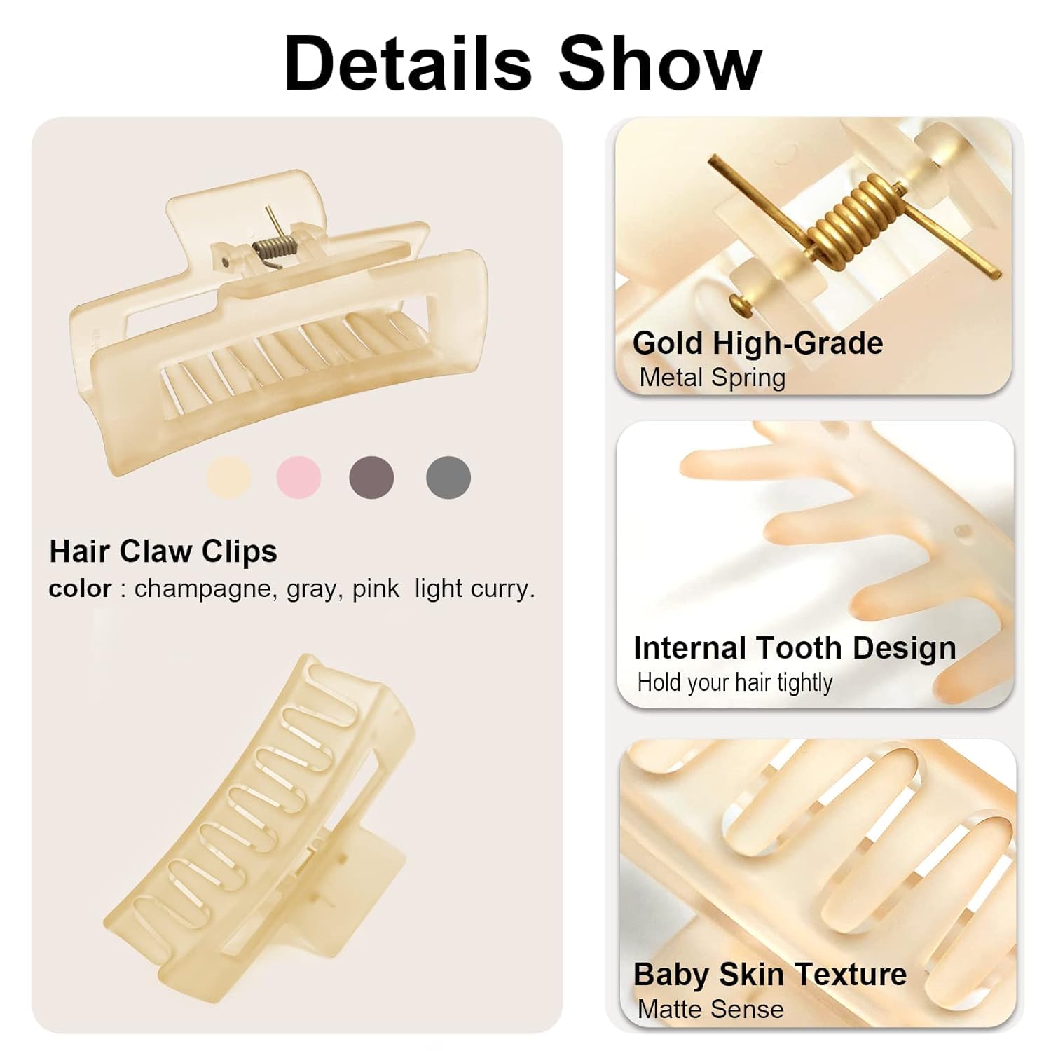 KROGER 4-Pack Hair Claw Clips for Women - Large 3.5 Inch Jelly Grip Clips for Thin, Thick & Curly Hair - Matte Clear Square Jaw Clips - Perfect for Ponytails, Buns & Updos