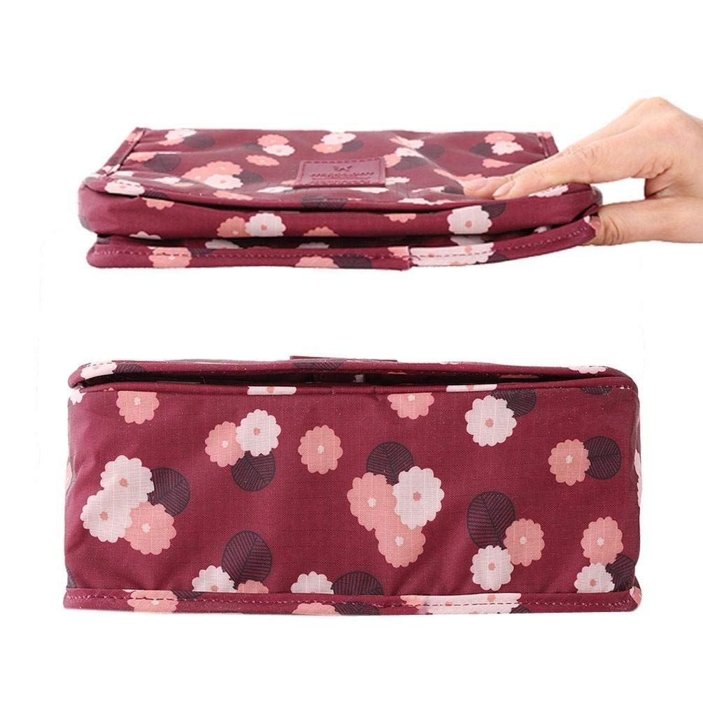 Axgo Multifunctional Travel Makeup Bag with Hook - Portable Folding Cosmetic Organizer for Toiletries (Red) | Perfect for Vacation, Gym & Daily Use