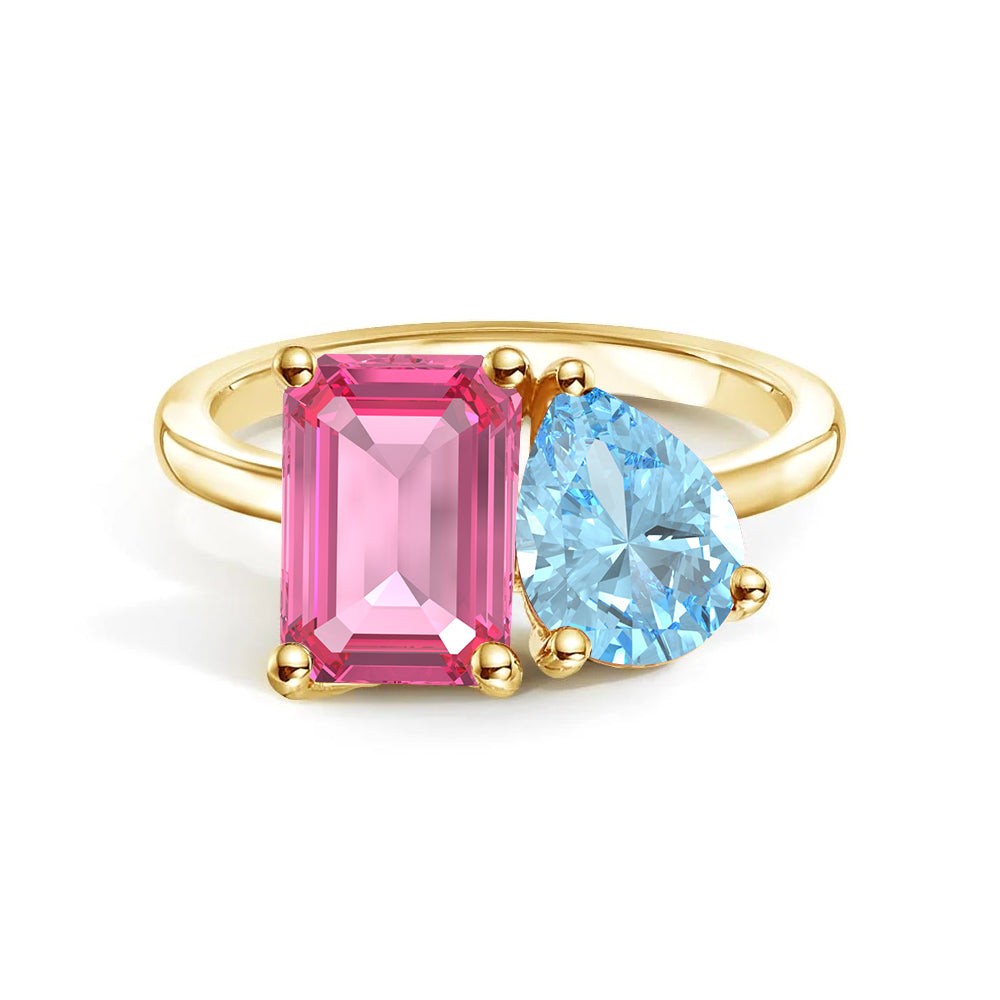 Personalized Pink Tourmaline Toi et Moi Ring - Custom Birthstone Anniversary Jewelry for Couples, Women's Romantic Gift for Valentine's Day, Engagement or Special Occasions