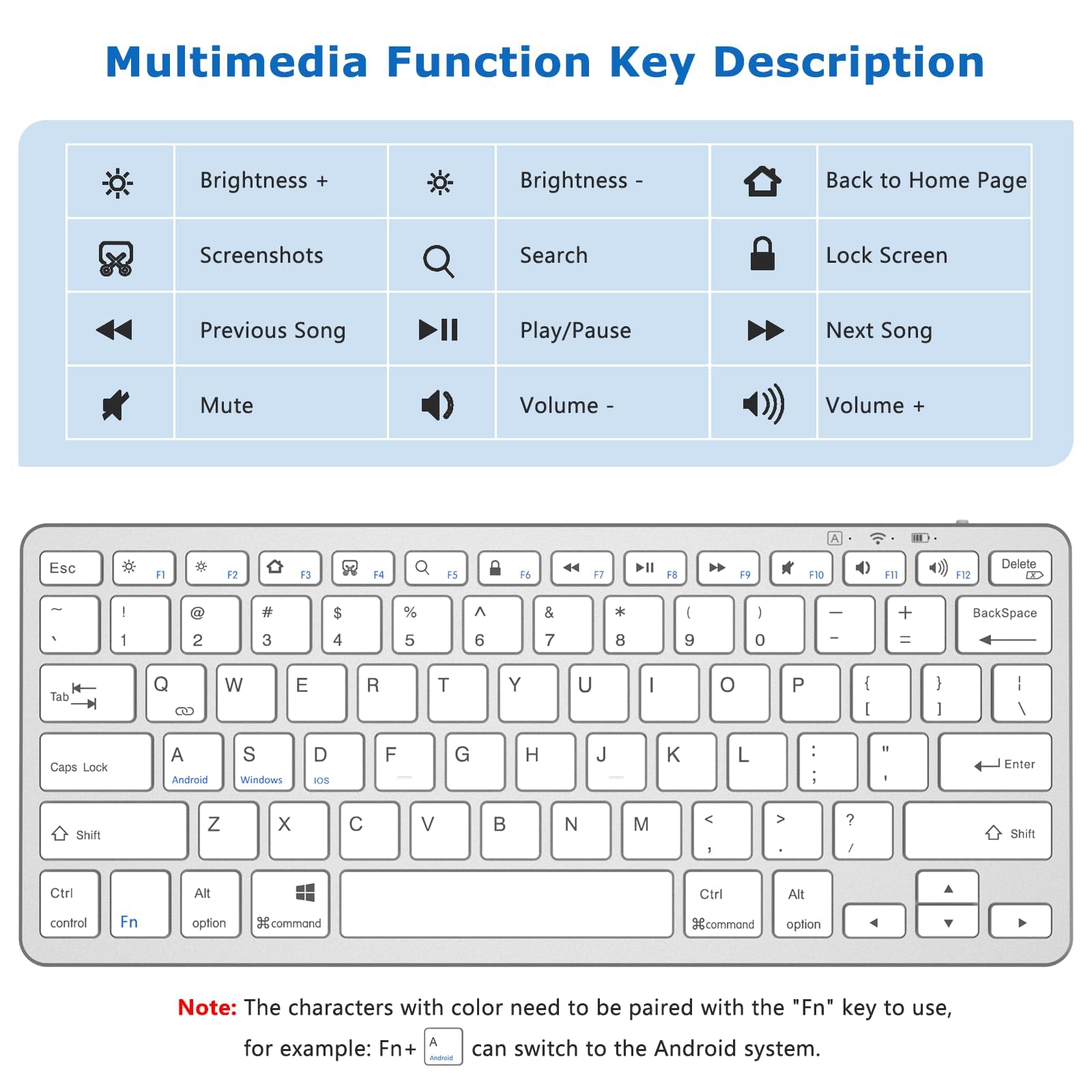 Ultra-Slim Bluetooth Keyboard for iPad 10.2/iPad Pro 11/12.9/iPad Air/Mini - Wireless Keyboard Compatible with iOS, Android, Windows Devices - Perfect for Home Office, Travel & Mobile Typing (Silver)