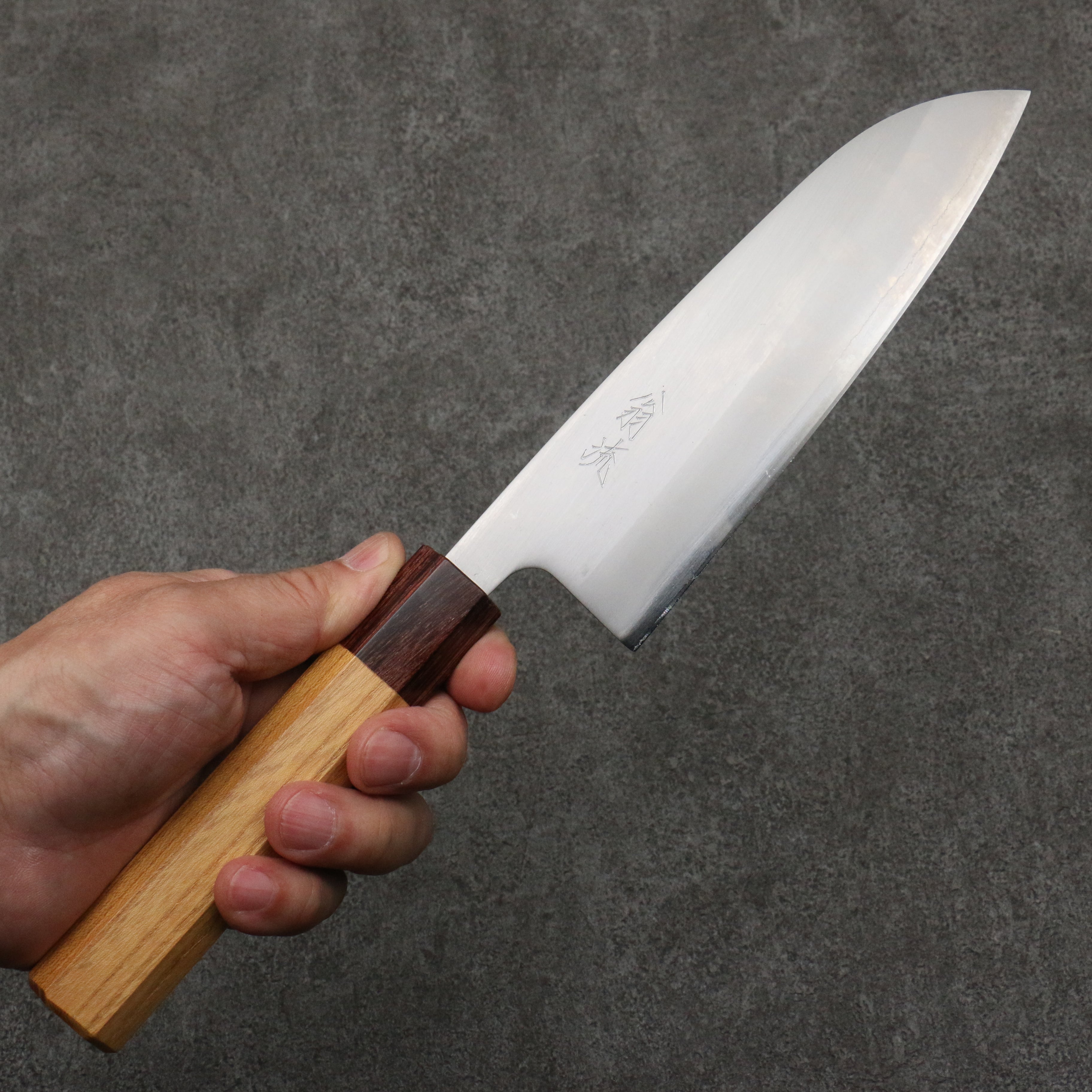 Premium Oul White Steel No.1 Santoku Knife 165mm with Japanese Elm Handle - Professional Kitchen Knife for Slicing, Dicing & Chopping Vegetables, Meat & Fish