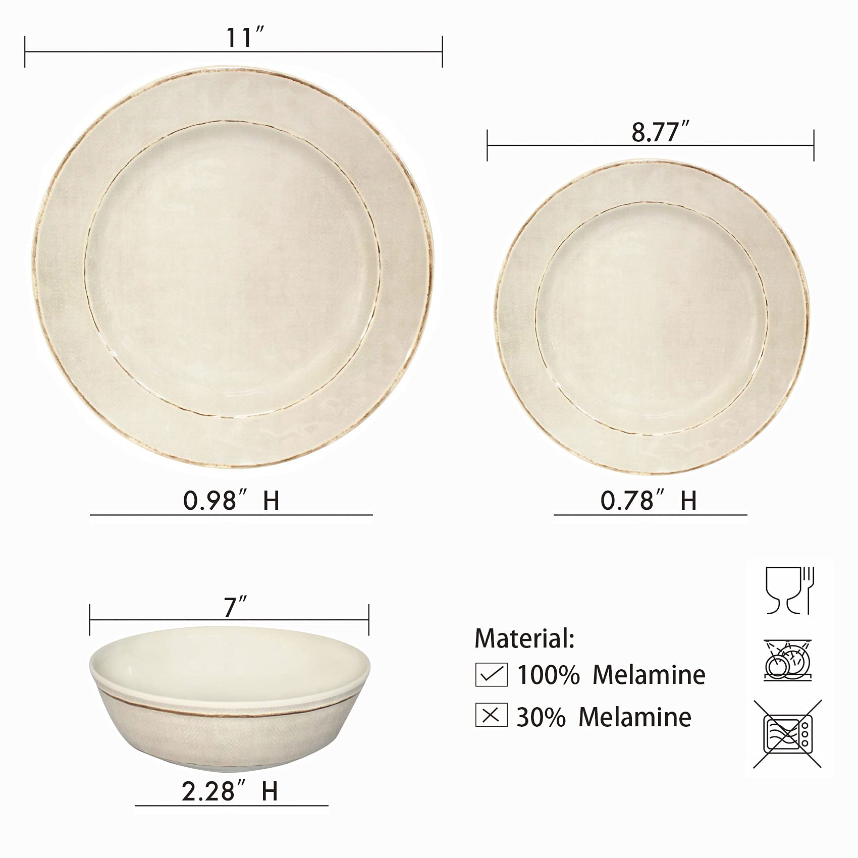12-Piece Melamine Dinnerware Set - Unbreakable & Durable Plates & Bowls for 4 People | BPA-Free, Dishwasher Safe | Perfect for Indoor, Outdoor, Picnics, Camping & Everyday Use (White)