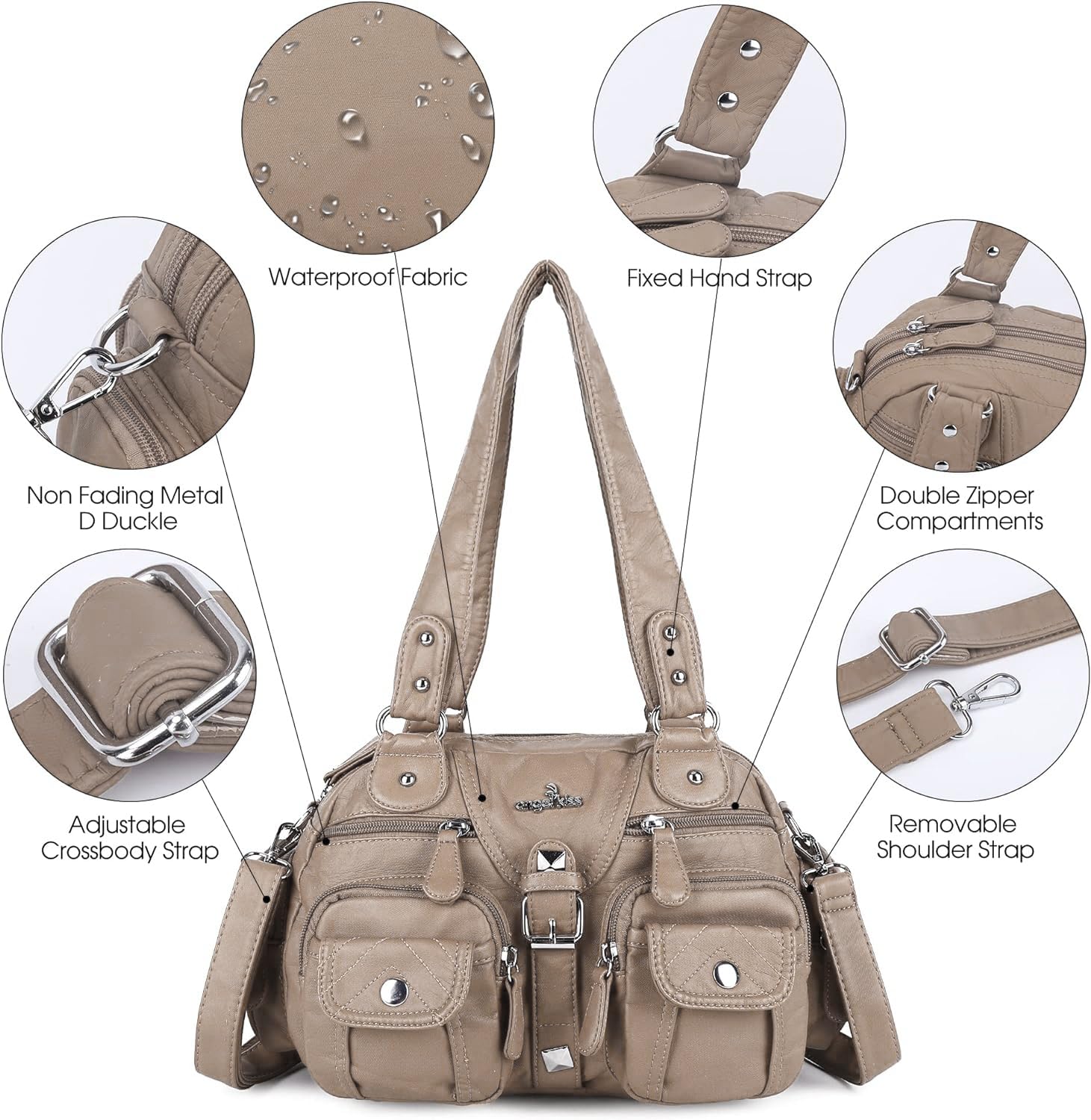 Angel Kiss Women's Hobo Crossbody Shoulder Bag - Multipocket Soft Leather Handbag with Removable Strap | Perfect for Work, Travel & Everyday Use