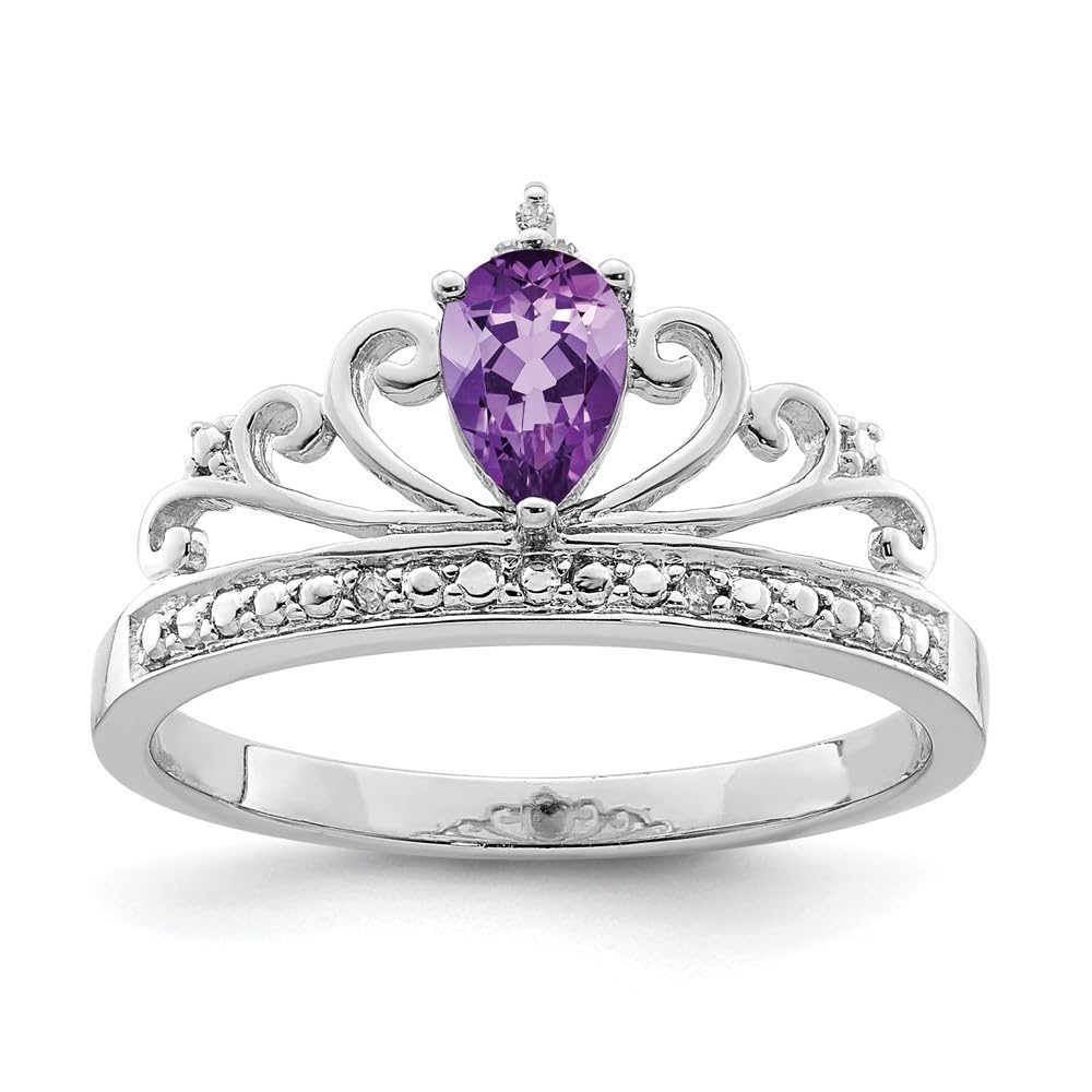 925 Sterling Silver Diamond & Amethyst Teardrop Engagement Ring - 0.33ct, Size 4-10 | Elegant Promise Ring for Women, Wedding Jewelry Gift | Perfect for Proposals, Anniversaries & Special Occasions