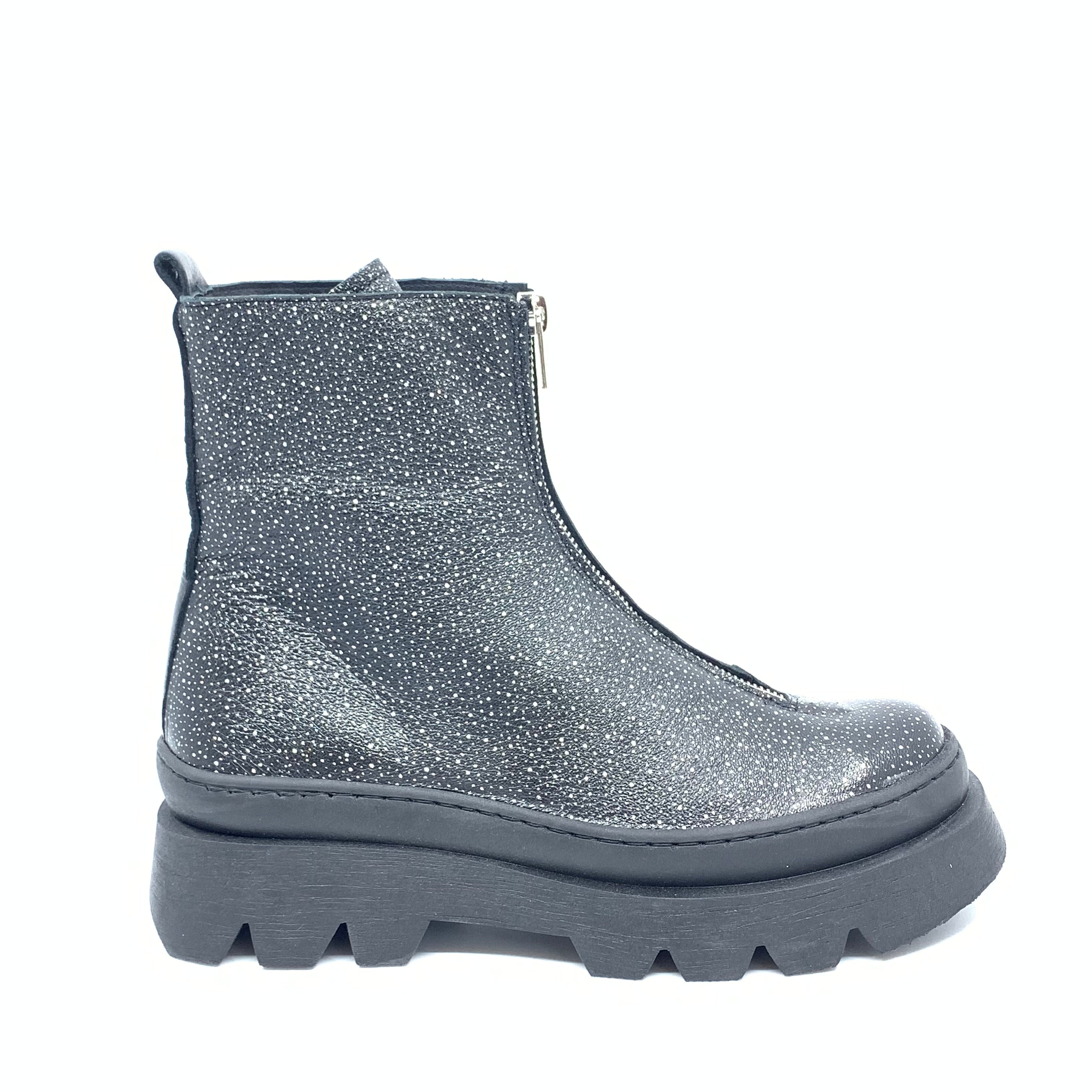Manuela Black Speckled Chunky Heel Ankle Boots with Zipper - Stylish Winter Fashion for Women, Perfect for Casual Outings & Night Events