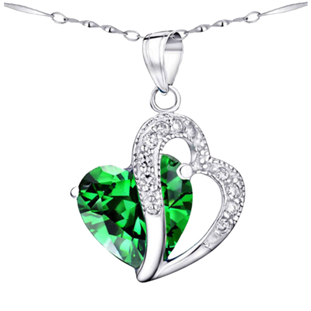 Elegant MABELLA Simulated Gemstone Double Heart Pendant Sterling Silver Necklace for Women - Perfect Gift for Valentine's Day, Anniversary & Romantic Occasions
