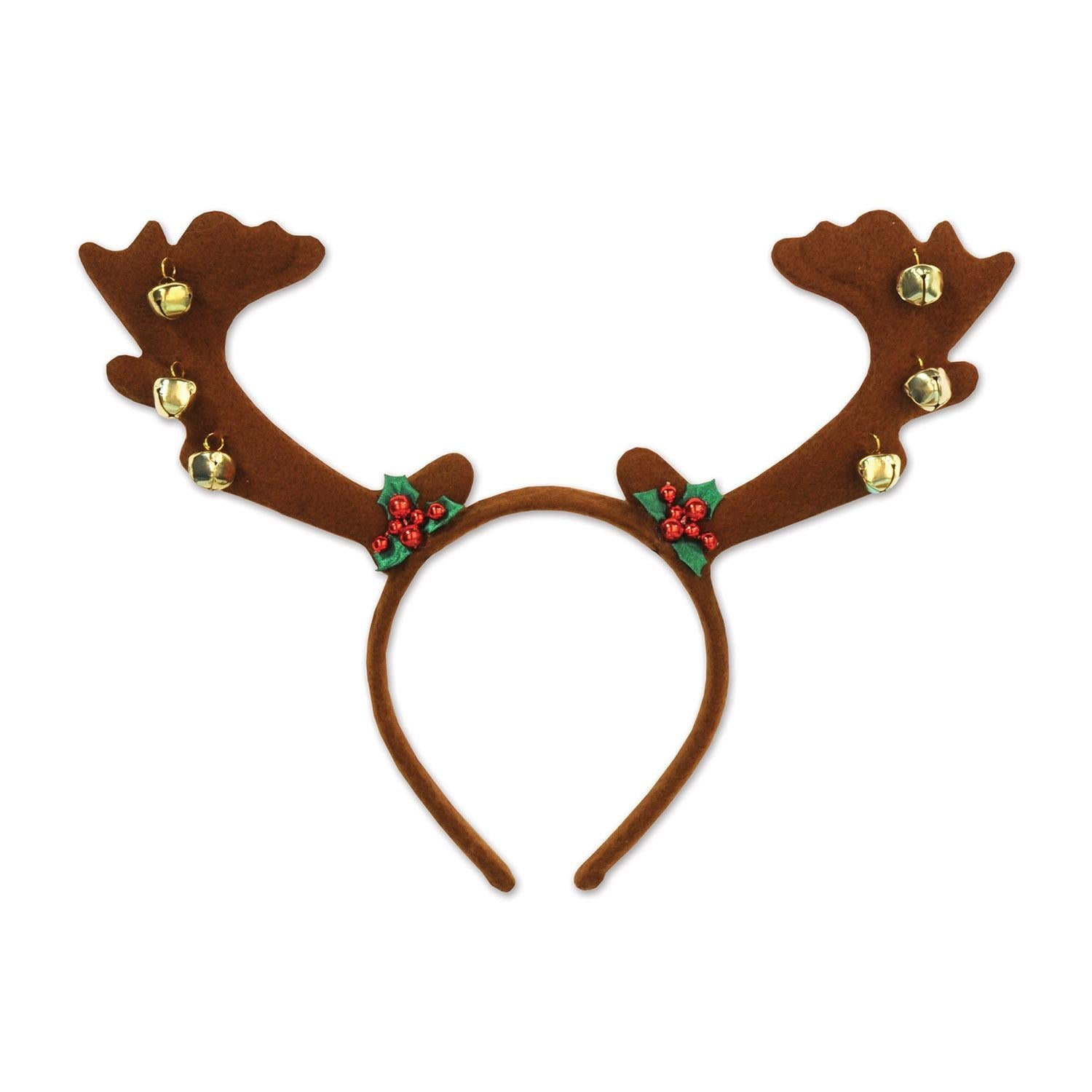 12 Pack Beistle Christmas Reindeer Antlers with Bells - Festive Holiday Headbands for Christmas Parties, Costumes & Family Gatherings