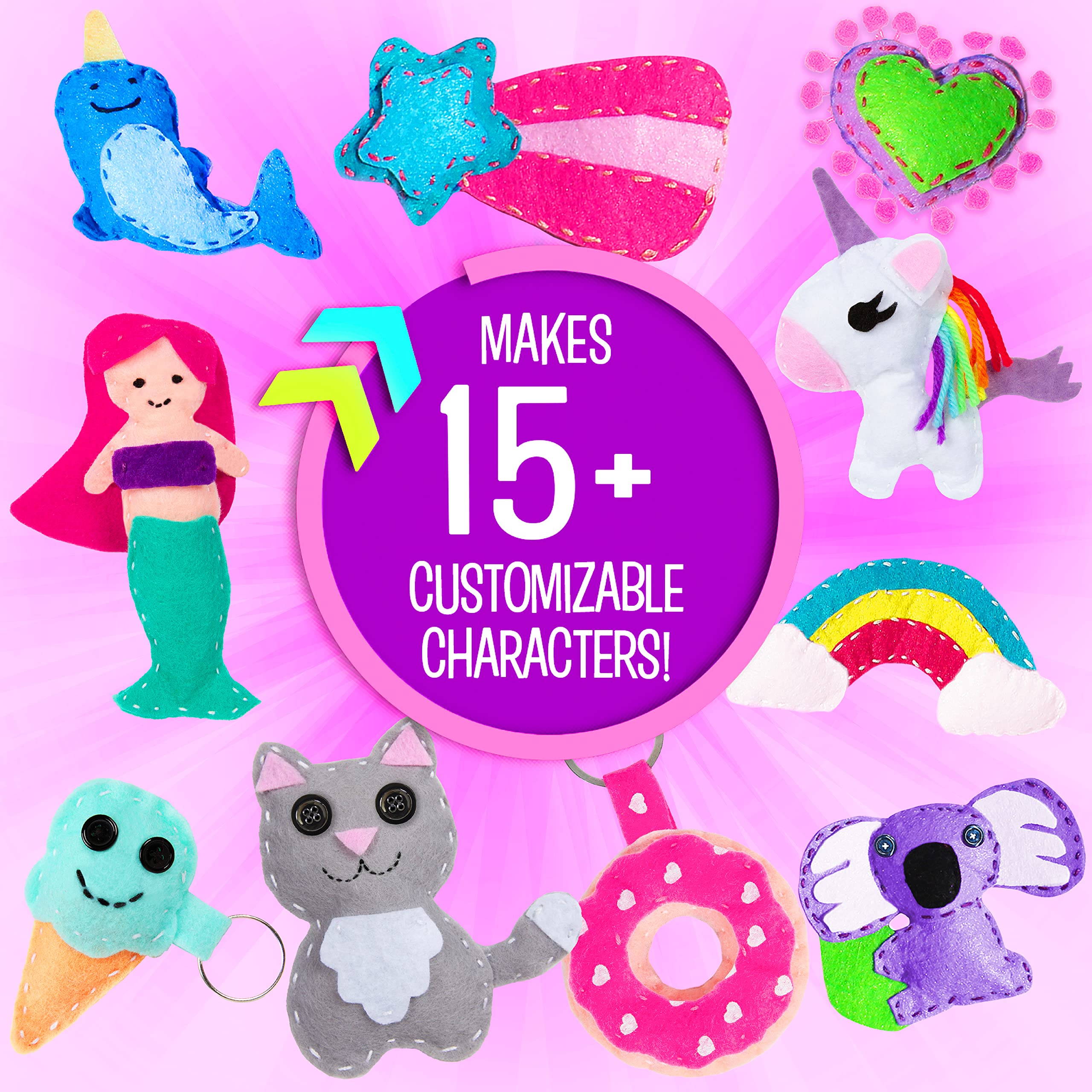 Creative Kids Felt Sewing Kit - DIY Craft Set for Children Ages 8+ to Make 15+ Adorable Characters - Fun Educational Sewing Project for Birthday Gifts & After-School Activities