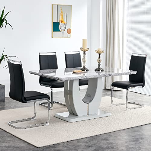 Grey Table With 4 Black Chairs