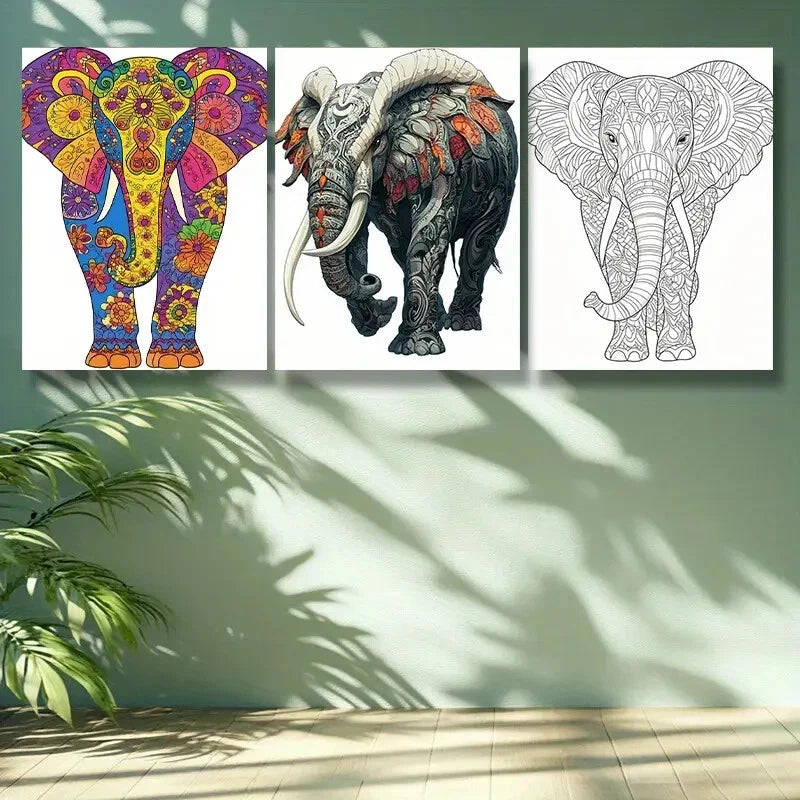 3-Piece Stylized Elephant Animal Wall Art Set - Framed Canvas 40x60cm - High Quality Print - 100% Australian Made - Ready to Hang - Perfect for Living Room, Bedroom & Office Decor